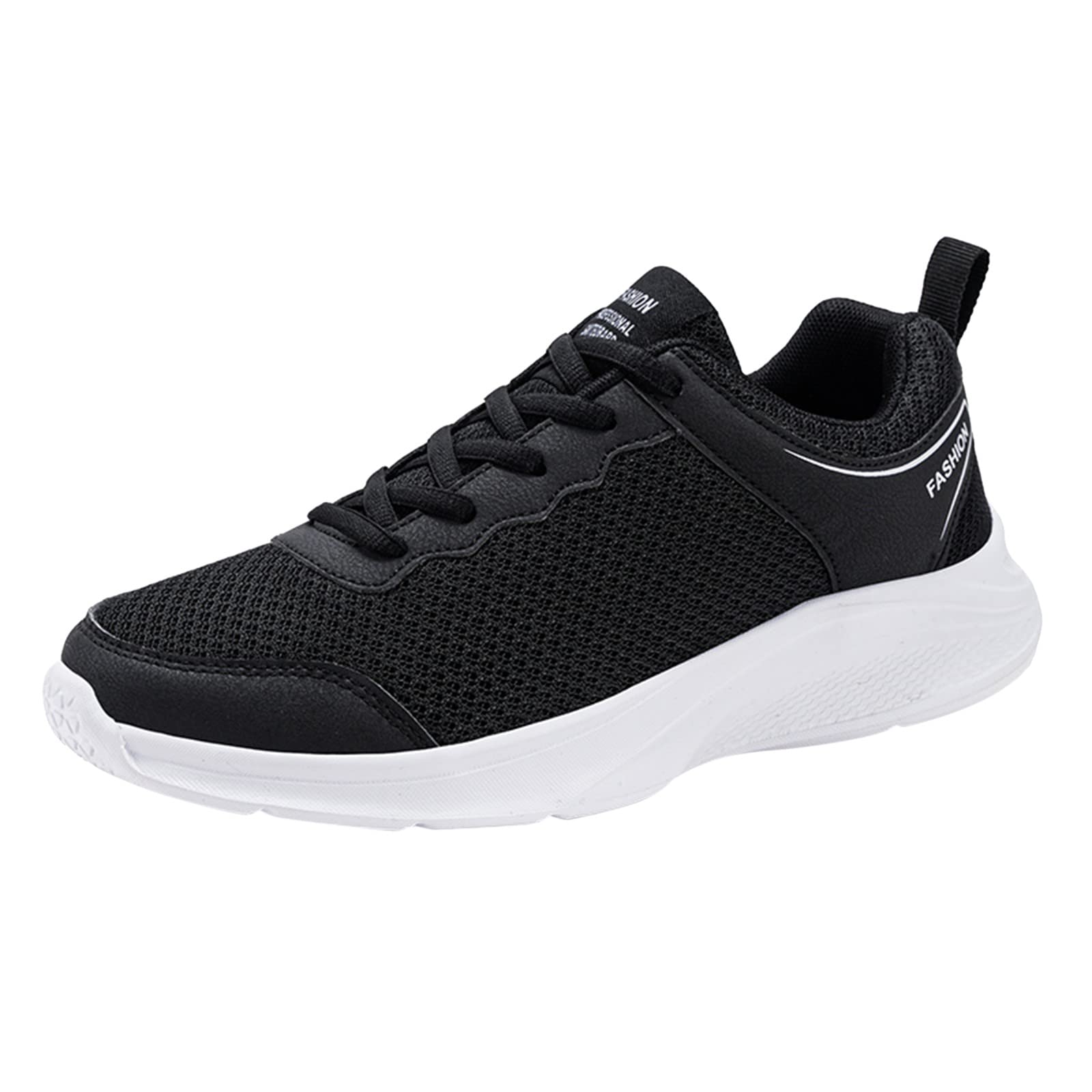Women's Comfortable Lace-Up Sneakers - Breathable Mesh Running Shoes for Outdoor Sports & Travel - Soft Sole Fashion Sneakers (Black, Size 7.5 Wide) - Perfect for Jogging, Gym Workouts and Daily Walking