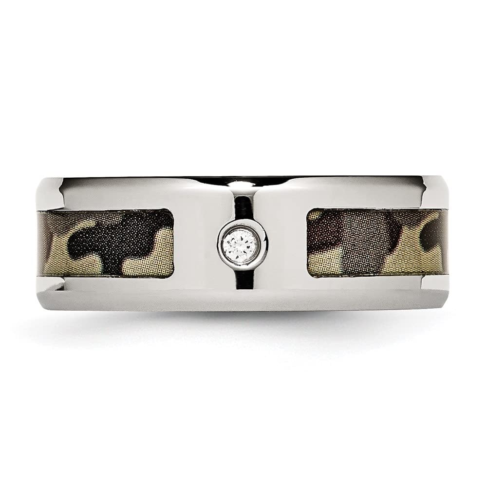 Stainless Steel Camo Rubber Band Ring with CZ Print - Polished Brown for Men & Women | Fashion Jewelry for Casual Wear, Parties & Gifts