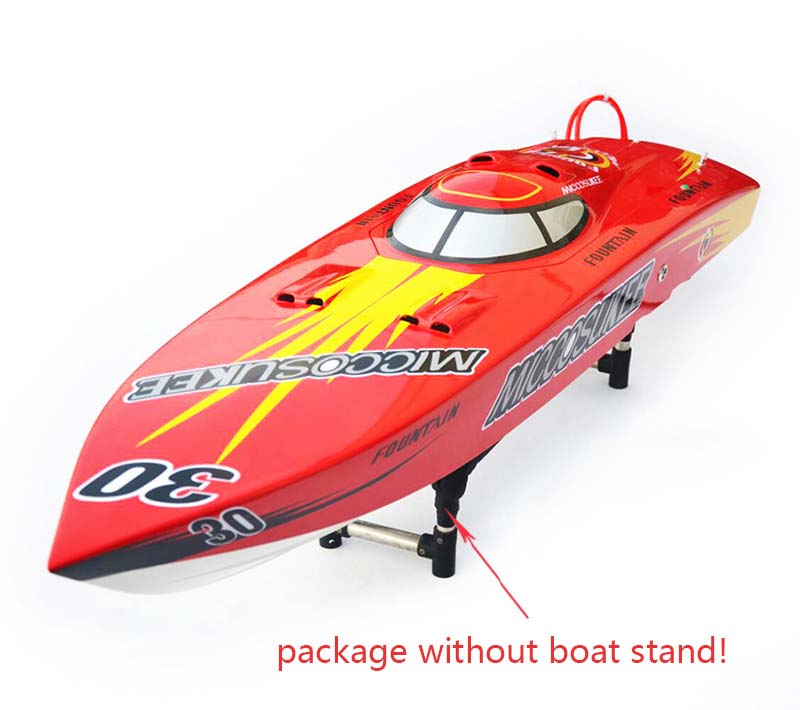26CC Gas Powered RC Racing Boat with Fiber Glass Hull - Blue Red White Design, Shaft Water Cooling System, 45-50km/h Speed, 1280x340x245mm (DIY Model for Lakes & Ponds Racing)