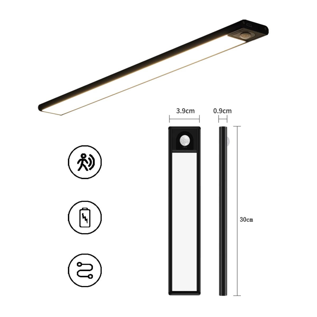 Magnetic Under Cabinet Lights - 12 Inch Rechargeable Motion Sensor Closet Light, Stick-On LED Lighting for Kitchen, Hallway, Stairs, Car & Wardrobe | Perfect for Nighttime Safety & Hands-Free Illumination