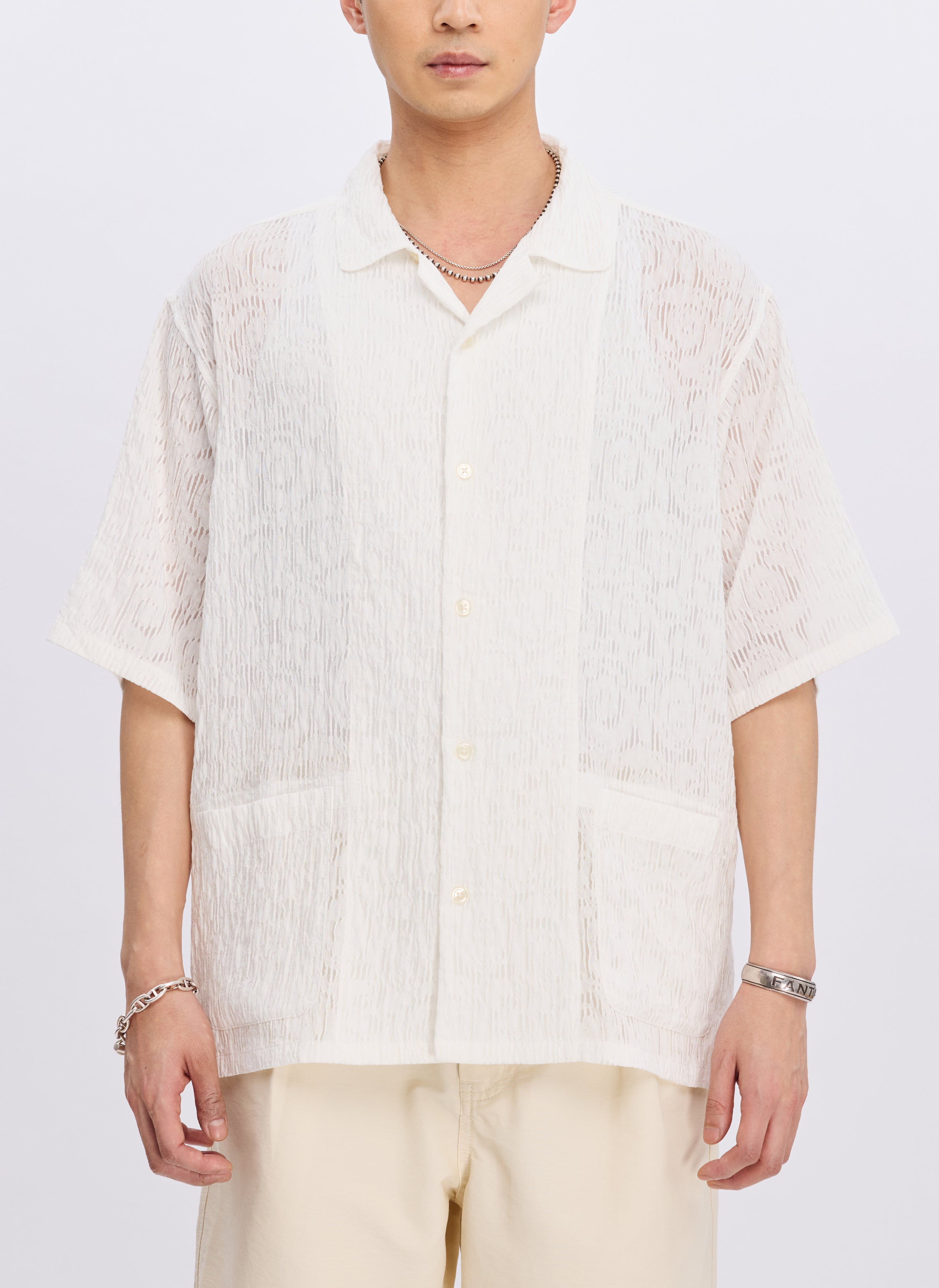 Rayon Nylon Distorted Lace Open Collar Blouse for Women | Elegant Casual Shirt | Perfect for Office, Date Night & Summer Outfits
