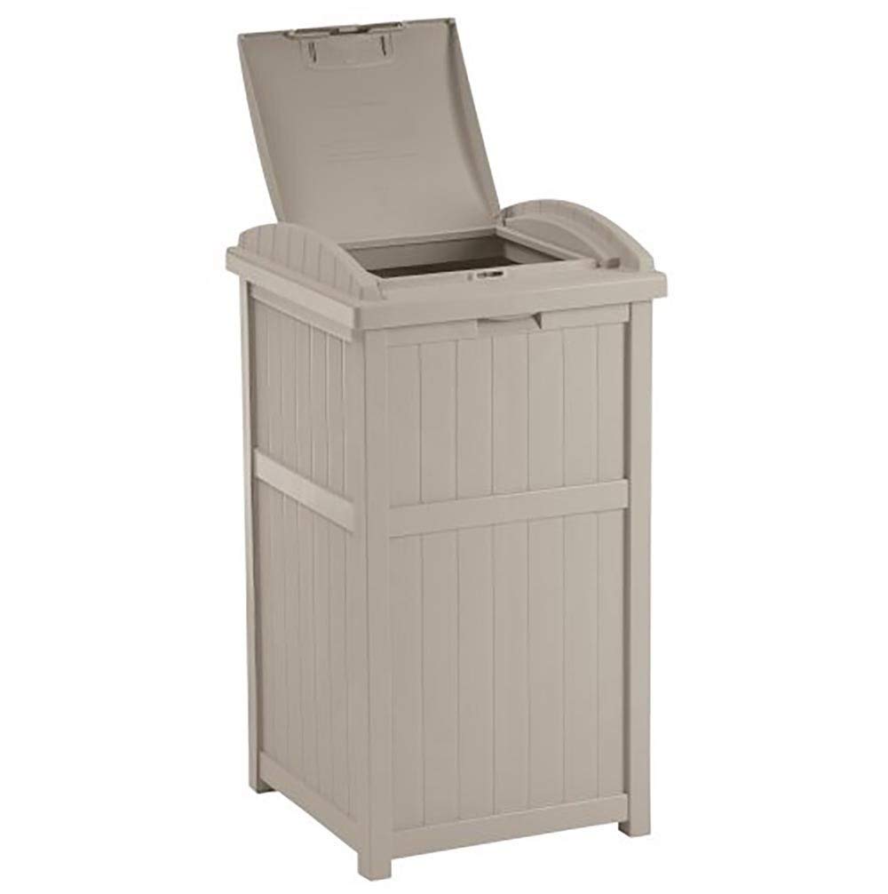 Suncast 33 Gallon Outdoor Trash Hideaway - Durable Resin Garbage Bin with Lid, Taupe (6 Pack) - Perfect for Patio, Backyard, and Garage Waste Storage