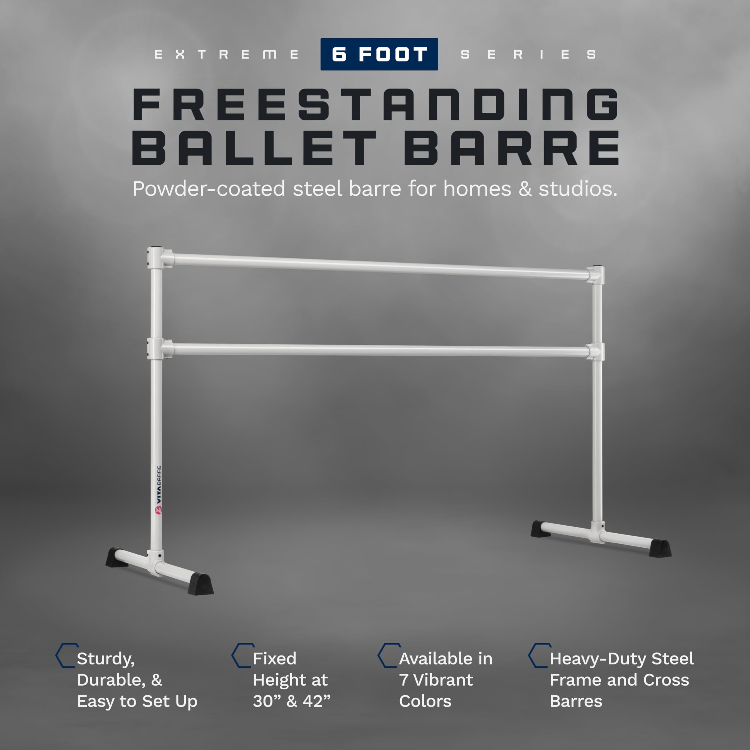 VITA Barre Portable Freestanding Double Ballet Barre - Heavy Duty Steel Construction | Adjustable Height Home & Gym Exercise Equipment for Kids & Adults | Perfect for Dance Training, Fitness Workouts & Pilates Practice | Ideal for Home Studios, Dance Classes & Personal Fitness Routines