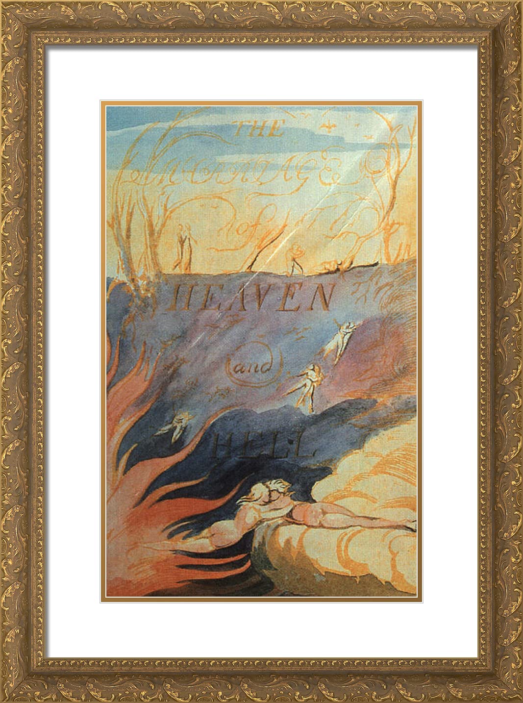 William Blake 'The Marriage of Heaven & Hell' 18x24 Gold Ornate Framed Art Print with Double Matting - Premium Wall Decor for Living Room, Bedroom & Office
