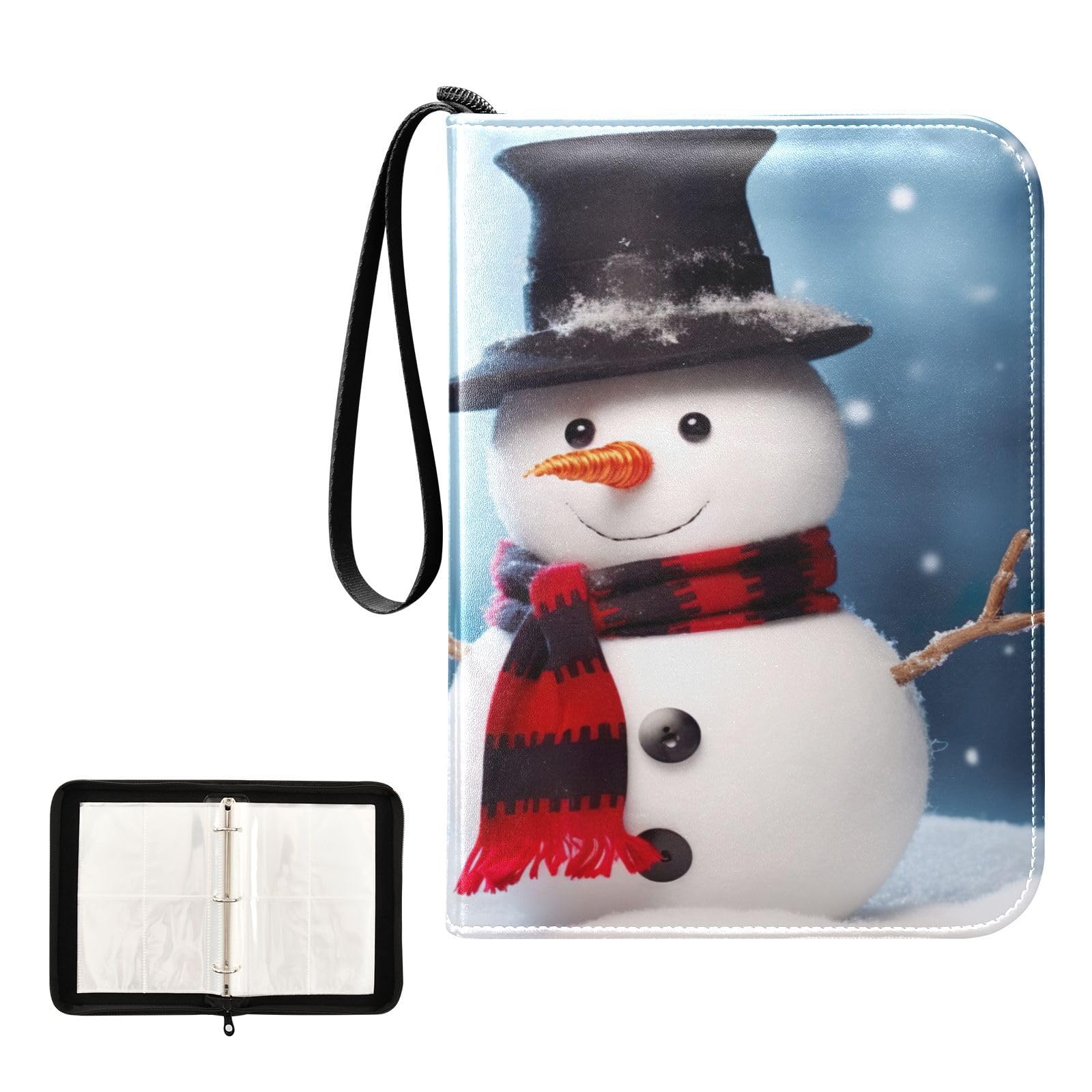 Snowman Christmas Card Binder - 4 Pocket Trading Card Holder with 50 Sleeves, Holds 400 Cards | 3-Ring Album for Sports & Game Cards | Perfect for Collectors & Holiday Gifting