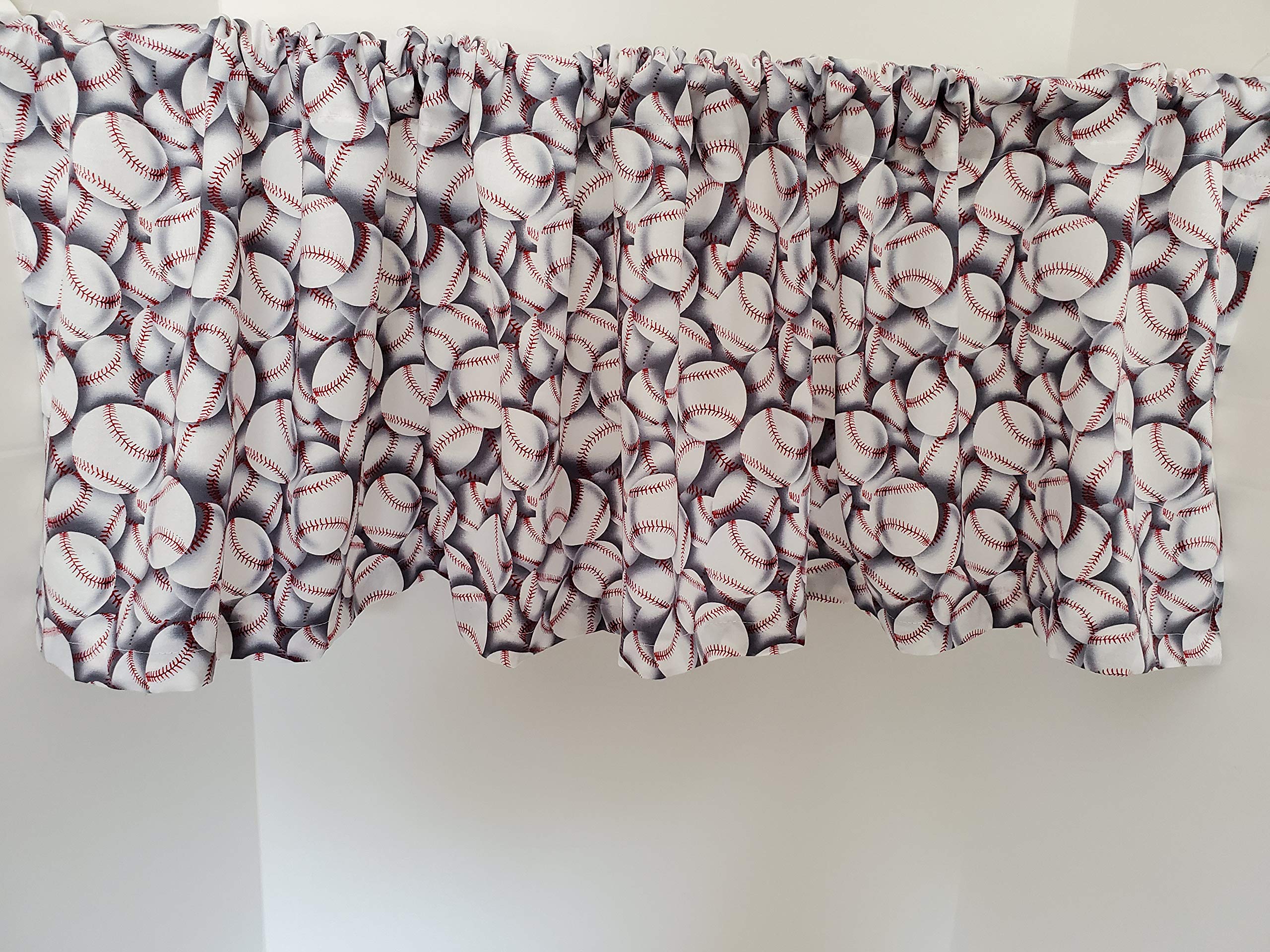 Baseball Themed Valance Curtains for Windows - Gray Background Sports Decor for Kids Bedroom & Game Room