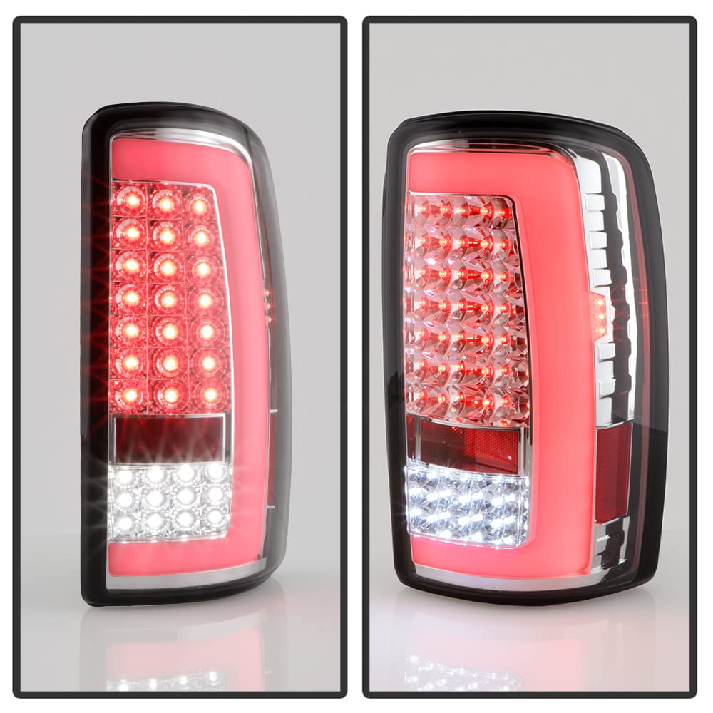 ACANII Chrome LED Tube Tail Lights Brake Lamps Pair for 2000-2006 Chevy Suburban Tahoe GMC Yukon - Left+Right Replacement - Enhance Night Visibility & Style for SUVs
