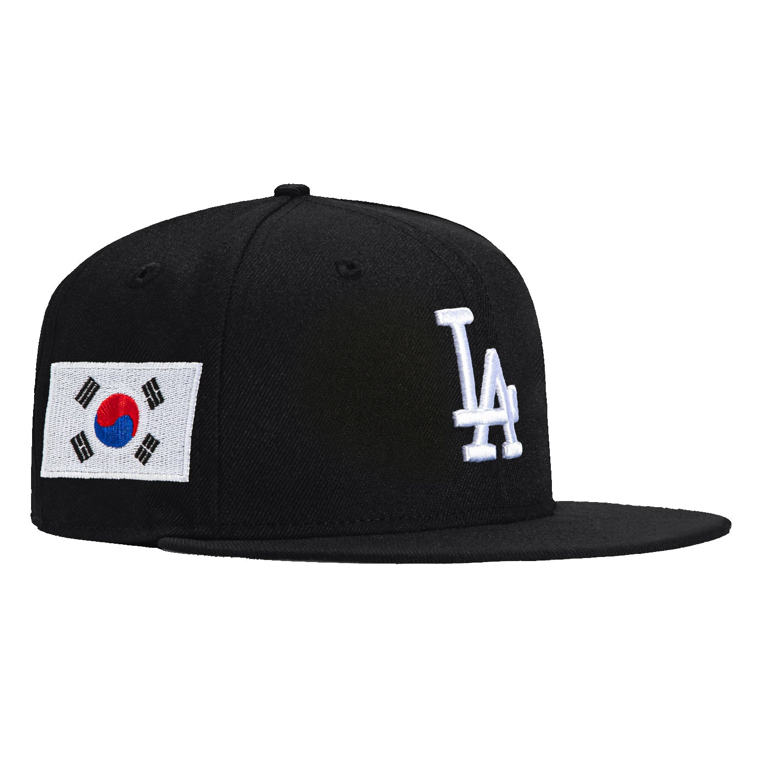 New Era 59Fifty Los Angeles Dodgers Korea Flag Patch Snapback Hat - Black & White Baseball Cap for Men & Women - Perfect for Games, Streetwear & Sports Fan Collections