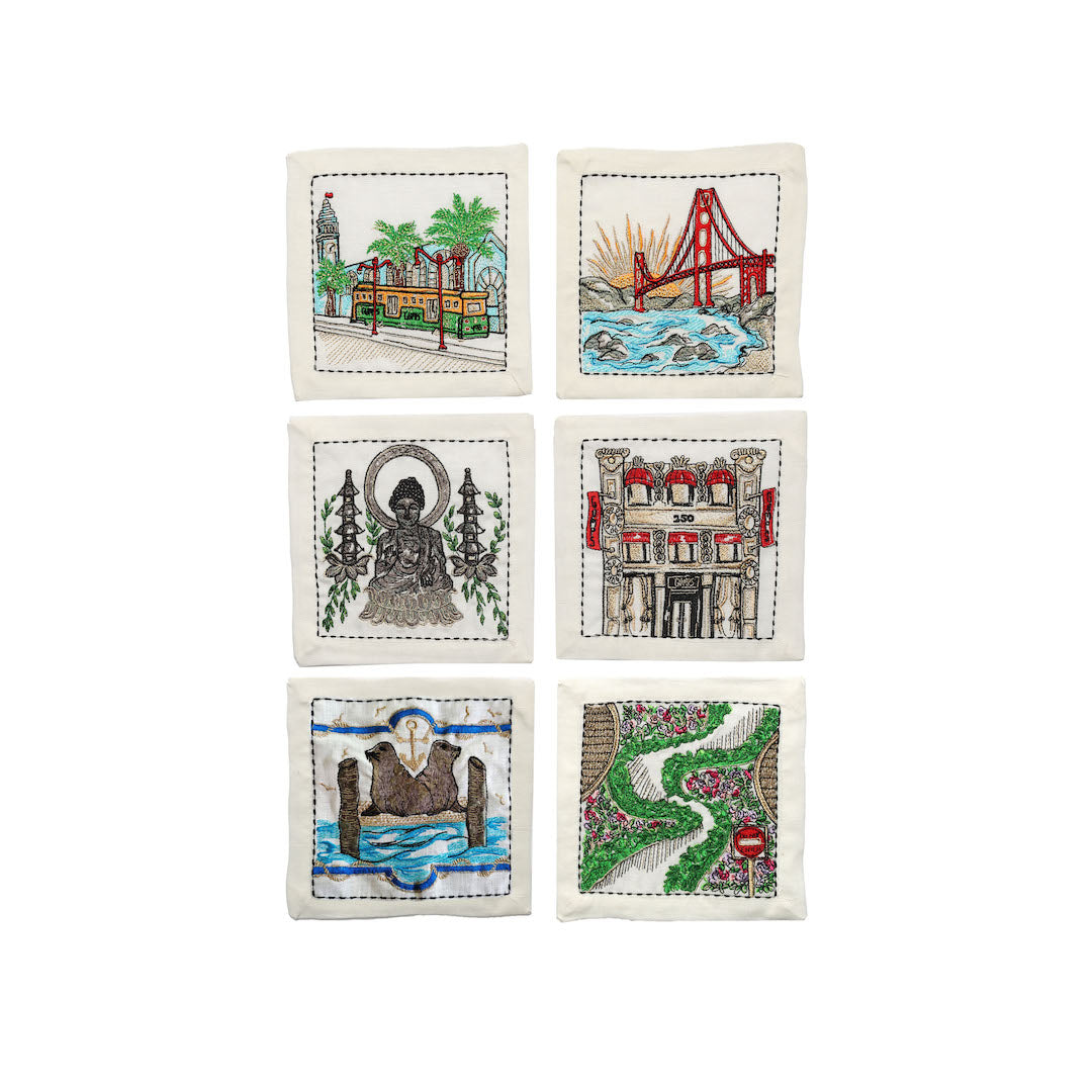 Premium San Francisco Themed Cocktail Napkins - Set of 6, 4x4 Inch Absorbent Paper Drink Coasters for Parties, Bars & Home Entertaining