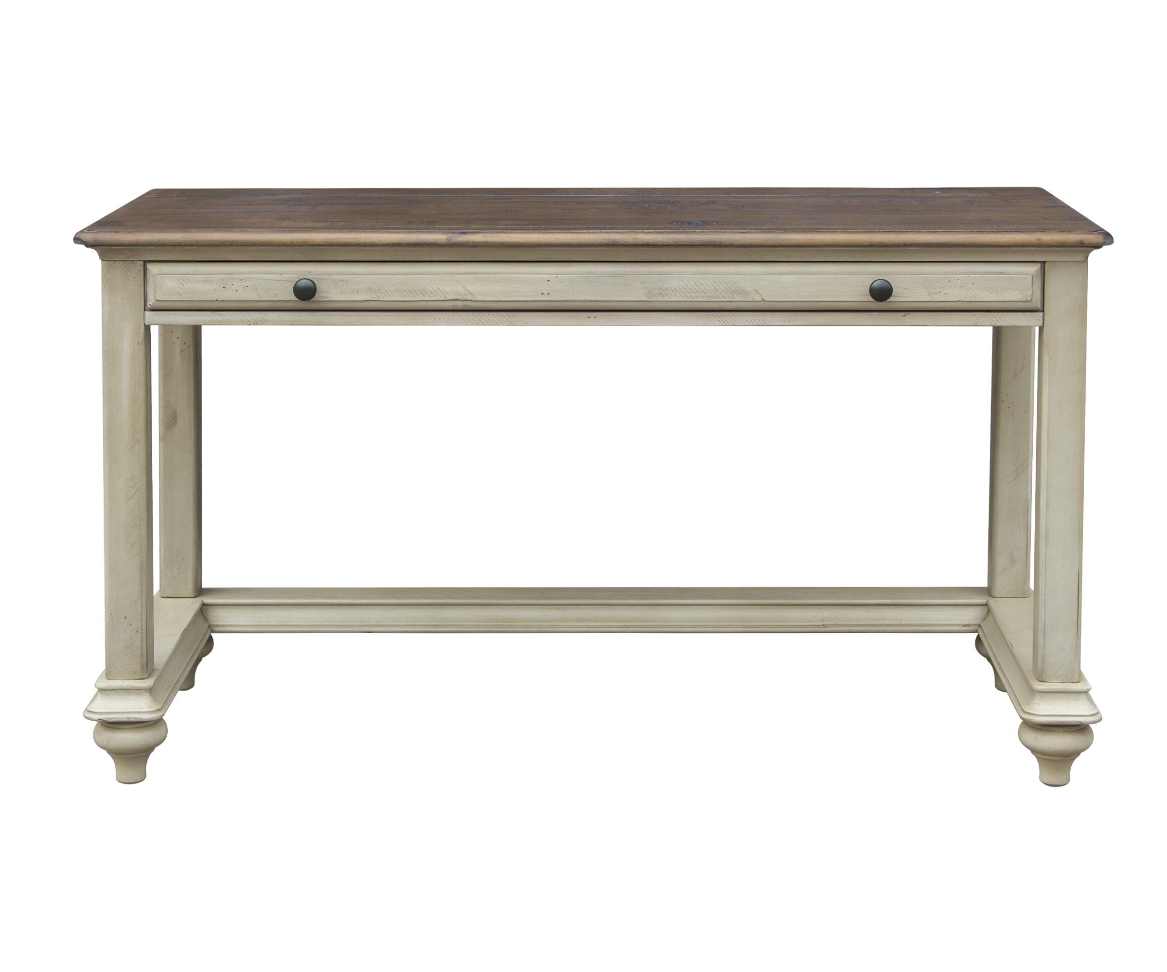 Sunset Trading Shades of Sand Computer Desk in Antique White & Natural Walnut - Perfect for Home Office, Study Room & Workspace