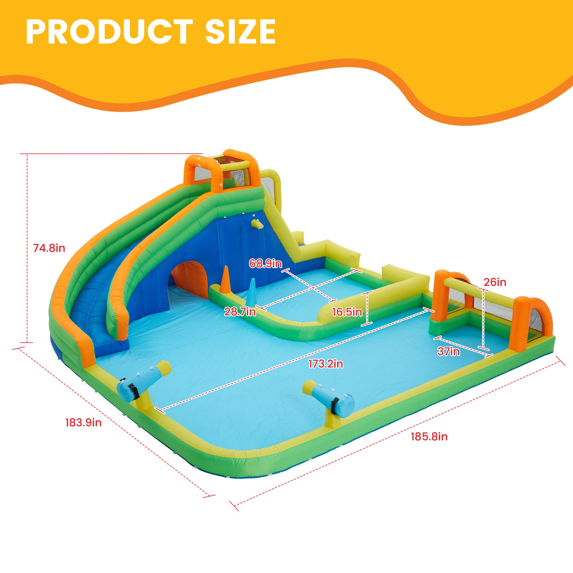 Best Inflatable Water Slide Park with Water Soccer & Dual Water Cannons - Giant Splash Pool for Outdoor Kids Play - Easy Setup & Includes Blower - Perfect for Backyard Parties, Summer Fun & Family Gatherings