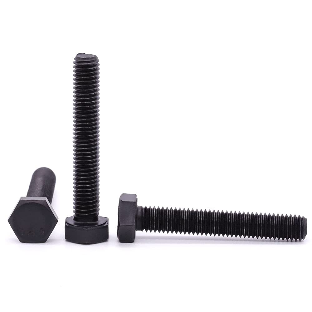 M10-1.5 x 35mm Hex Bolts - 12.9 Grade Alloy Steel, Black Oxide Finish, Full Thread Coarse UNC - 10PCS for Automotive, Machinery & DIY Projects