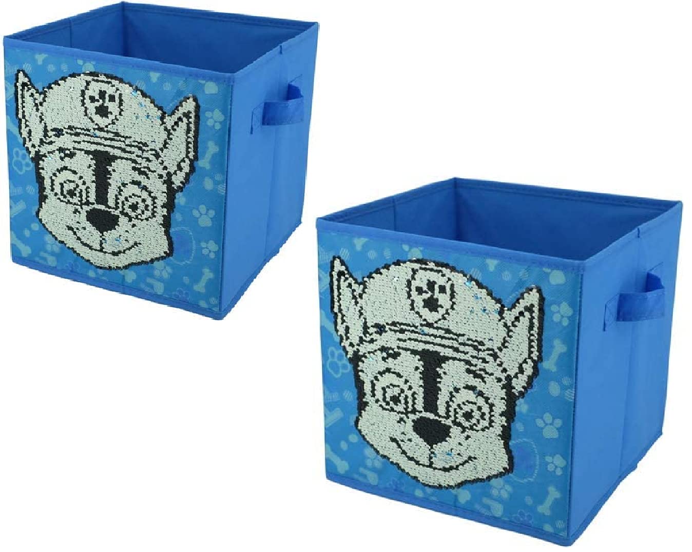 Nickelodeon Chase Paw Patrol 2-Pack Reversible Sequin Storage Cubes - Blue & Red Kids' Room Organizer for Toys, Books & Clothes | Fun Kids Bedroom Decor & Playroom Storage Solution