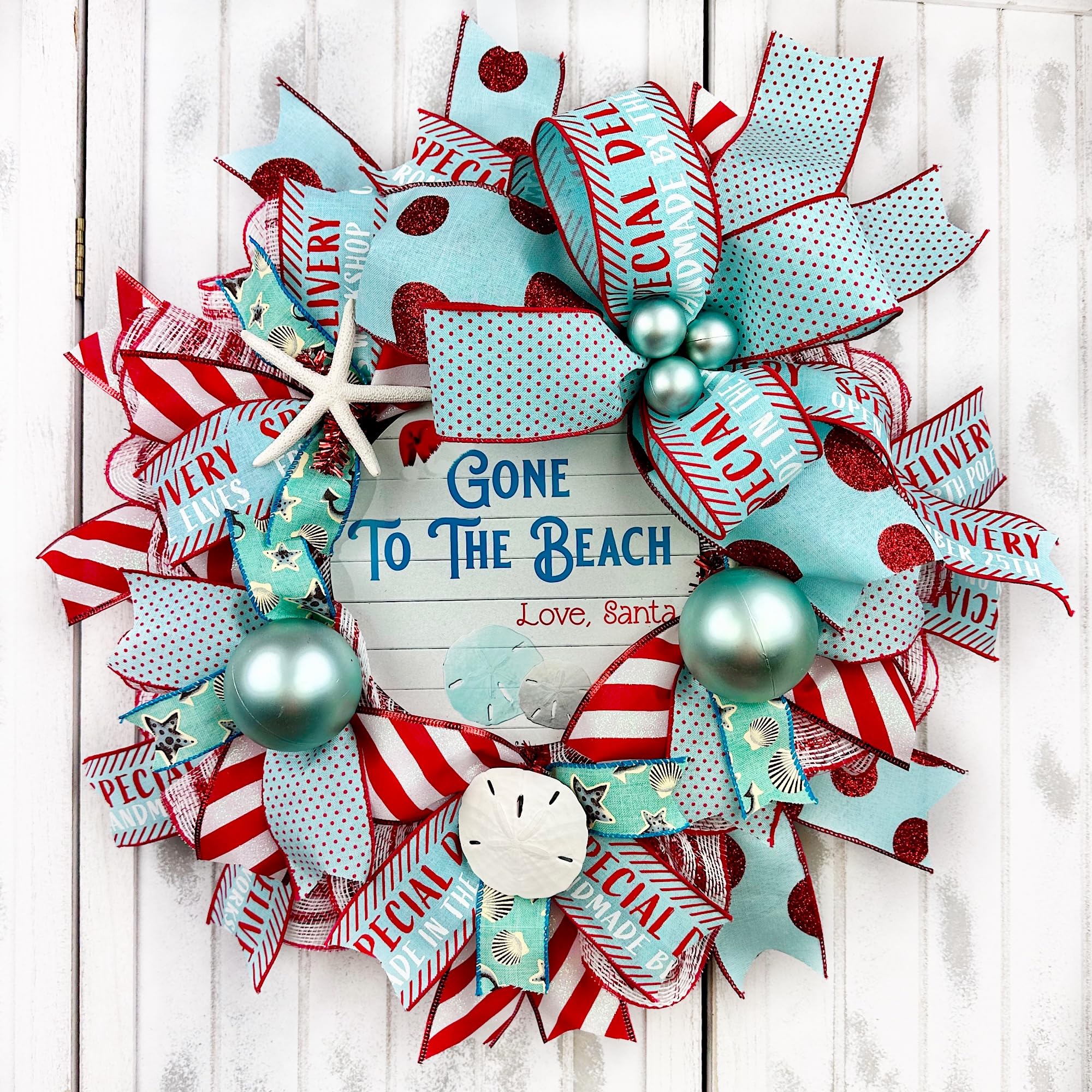 Handmade Coastal Christmas Wreath - Beach & Nautical Theme with Sand Dollar, Starfish Ornaments & Rope Knots - Perfect for Holiday Door Decor, Seaside Home & Christmas Gifts