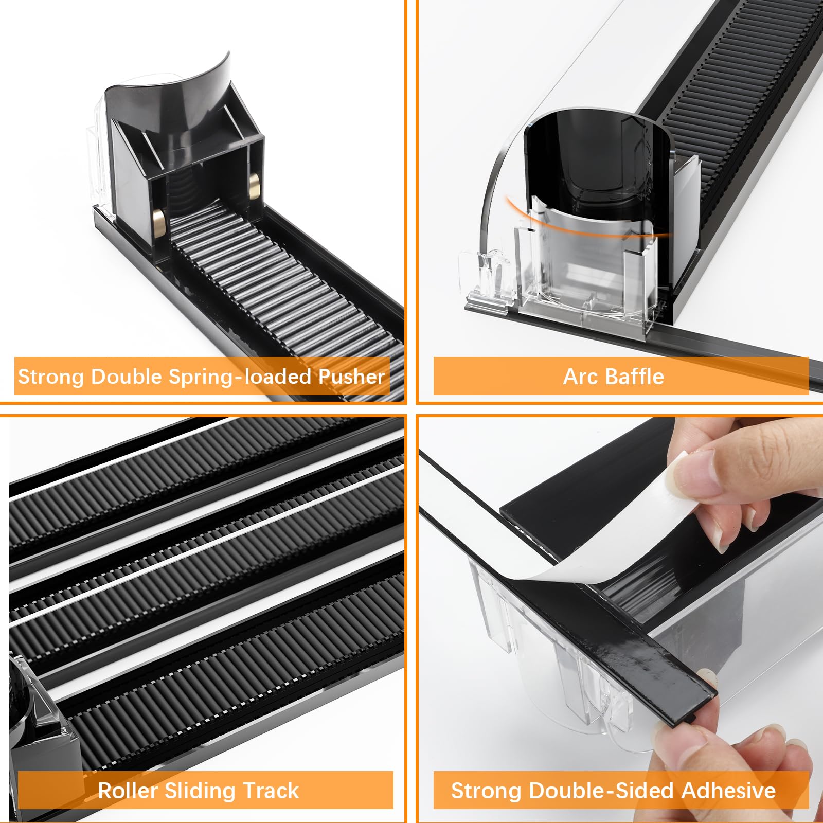 Automatic Soda Can Dispenser for Refrigerator - 5-Tier Black Drink Organizer with Dual-Spring Adjustable Width - Perfect for Kitchen, Pantry, Office & Party Beverage Storage