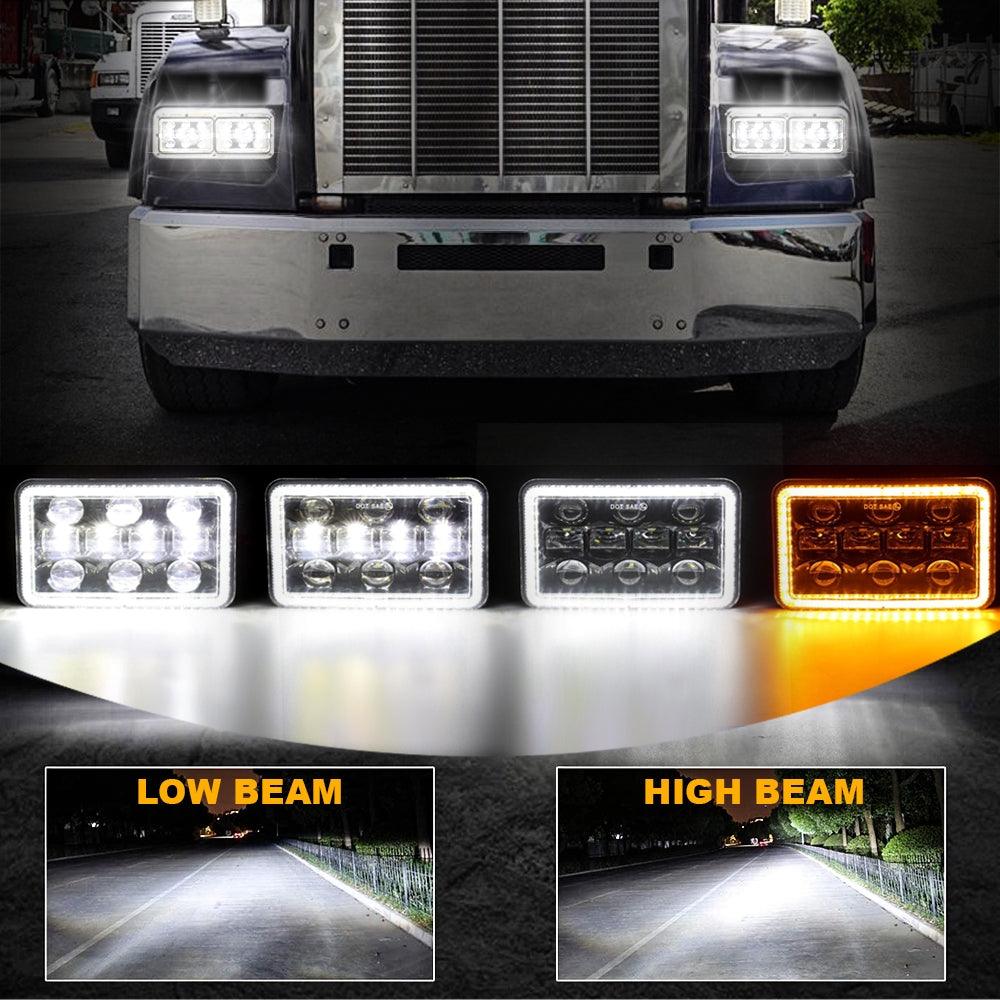 2-Pack 4x6 Inch Sealed Beam LED Headlight Bulbs - Hi/Low Beam with DRL & Turn Signal - Compatible with Trucks, Jeeps, SUVs & Off-Road Vehicles - Waterproof & Durable for Night Driving & Adventure