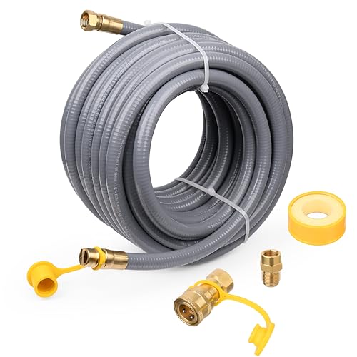 1/2 Inch 10Ft Natural Gas Hose with Quick Connect Fittings - CSA Certified for Blackstone Griddle, Grill, Patio Heater, Pizza Oven & BBQ Conversion | Durable Outdoor Gas Line for Backyard Cooking & Heating