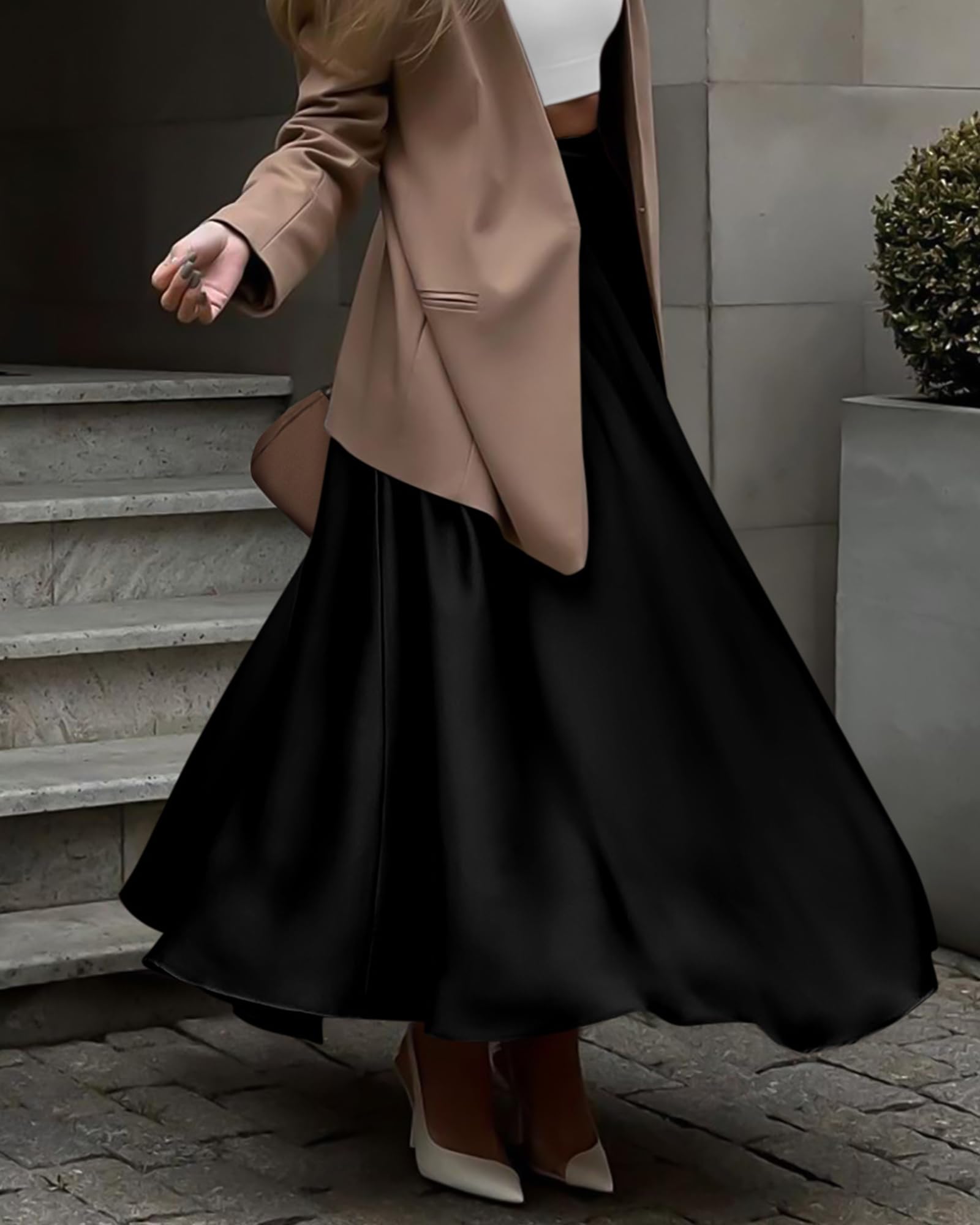 BTFBM Women's High Waist Satin Skirt - Elegant Flowy A-Line Maxi Skirt for Party & Cocktail Dresses | Summer & Fall Outfits 2025 | Perfect for Weddings, Date Nights & Formal Events