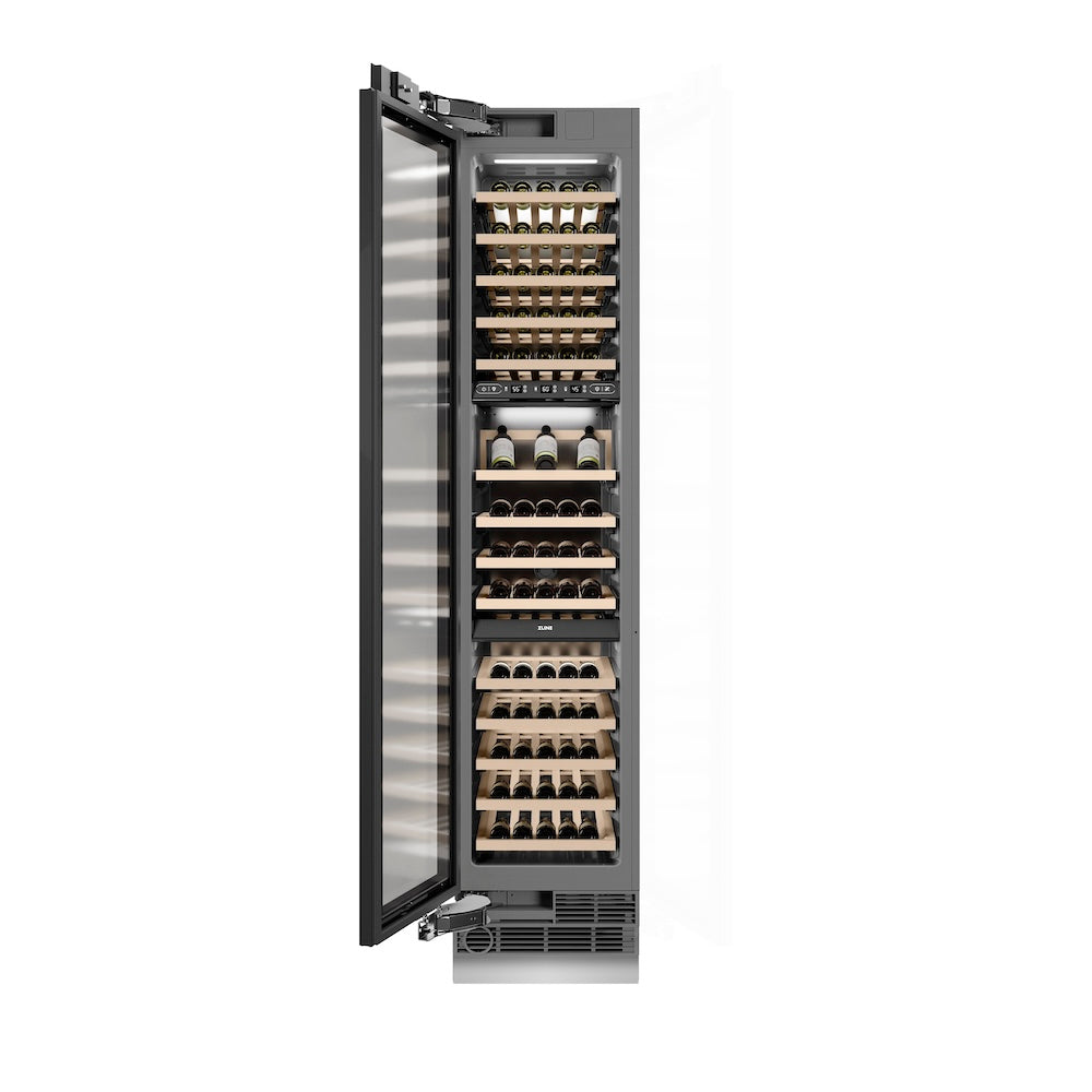 ZLINE Autograph Edition 18-Inch 9.0 cu. ft Triple Zone 68 Bottle Built-In Wine Cooler with Polished Gold Accents - Left Hinge Column Design for Home Bars, Restaurants & Wine Cellars (RBCWVLZ 18 G)