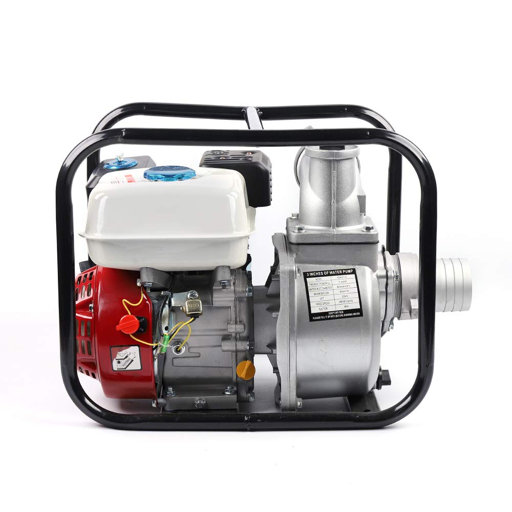 Fichiouy 7.5HP 210CC 4-Stroke Gasoline Water Pump - 3 Inch High Pressure Portable Petrol Pump (60m³/h Flow Rate) - Ideal for Irrigation, Flood Control & Farm Water Transfer