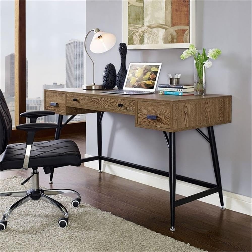 UrbanPro Mid-Century Modern Walnut Wood Office Desk - Stylish Home Office Furniture for Small Spaces & Remote Work