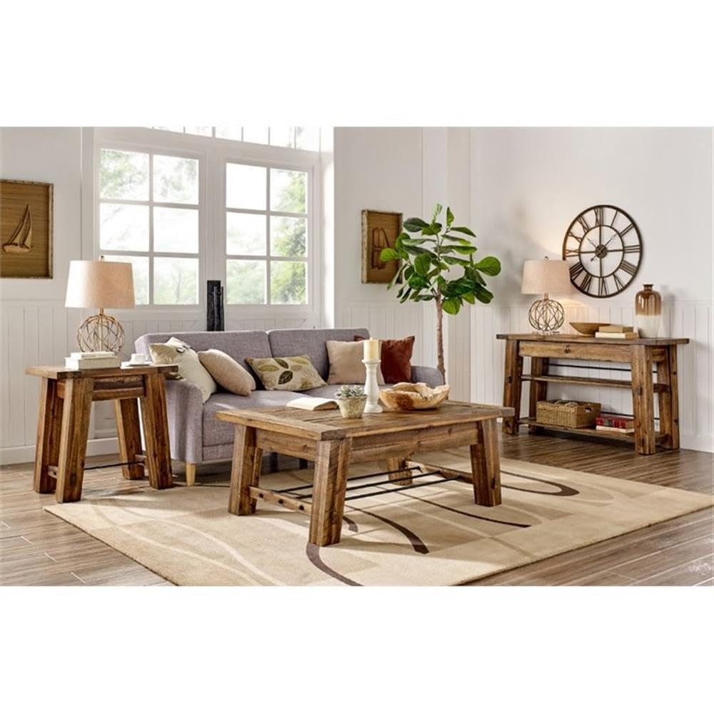 BOWERY HILL 48 Inch Industrial Brown Wood Coffee Table - Rustic Modern Living Room Furniture for Home Decor, Farmhouse Style Center Table with Metal Frame