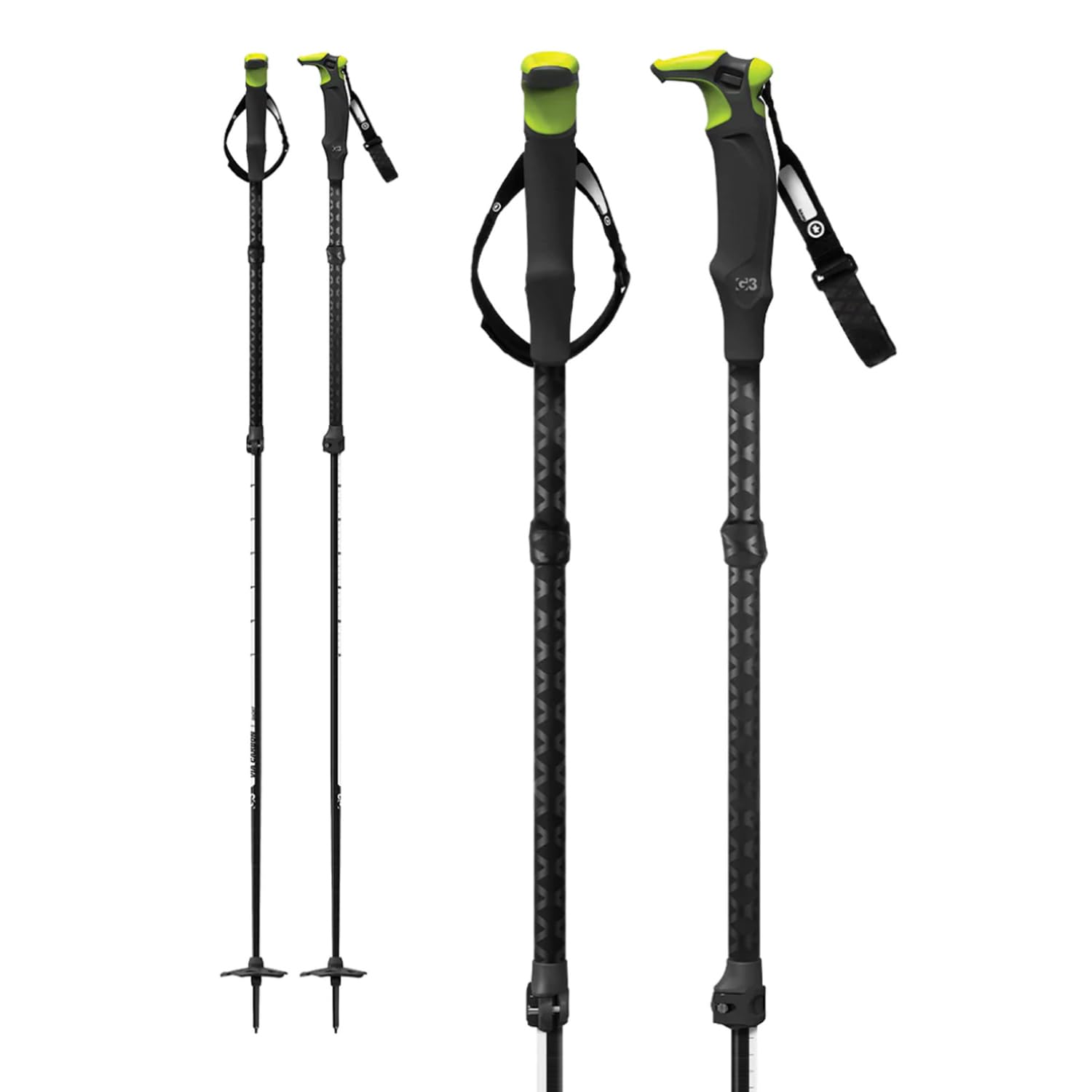 VIA Carbon Fiber Backcountry Touring Ski Poles - Lightweight Adjustable Ski Poles for Men & Women - Ergonomic Foam Grips - All Snow Conditions - Ideal for Backcountry Skiing, Mountaineering & Alpine Touring - Designed in BC Canada (2022 Model)