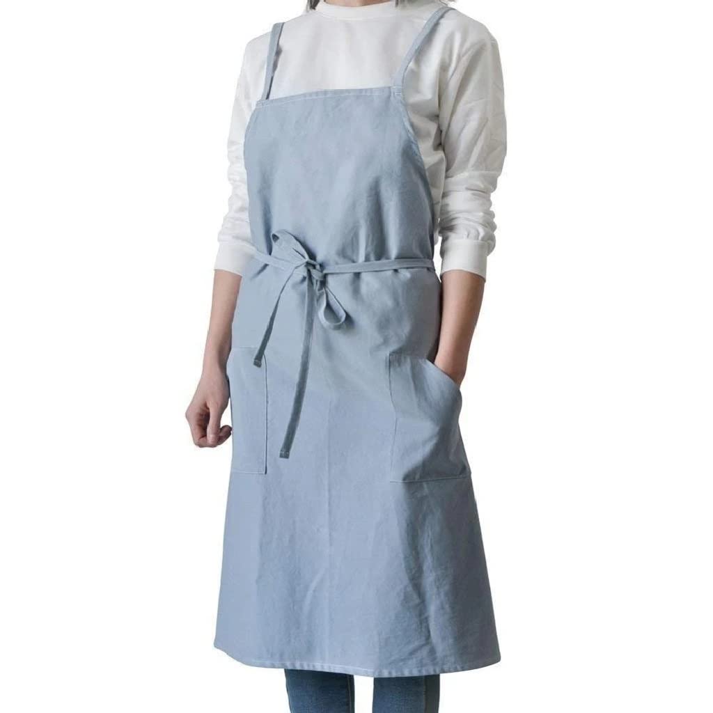 Stylish Cotton Linen Cross-Back Apron with Pockets - Perfect for Cooking, Baking, and Kitchen Activities - Ideal Gift for Home Chefs (Color: B, One Size)