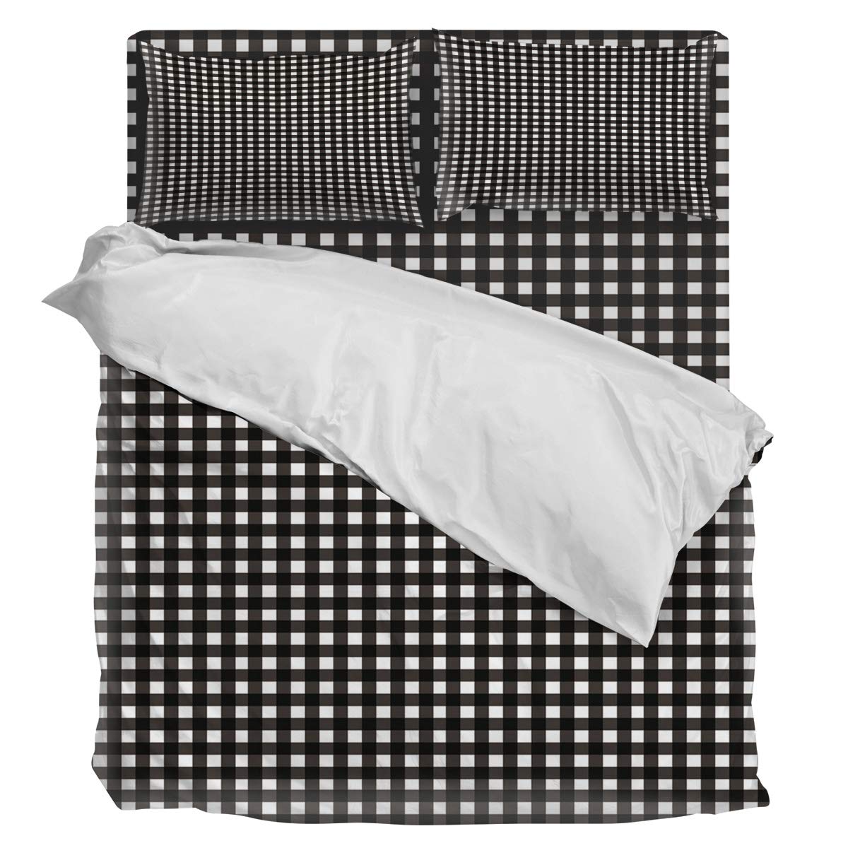 Premium 4-Piece Queen Size Duvet Cover Set - Black & White Plaid Luxury Soft Bedding (1 Duvet Cover + 1 Fitted Sheet + 2 Pillowcases) | Perfect for Modern Bedrooms, Guest Rooms & Cozy Home Decor
