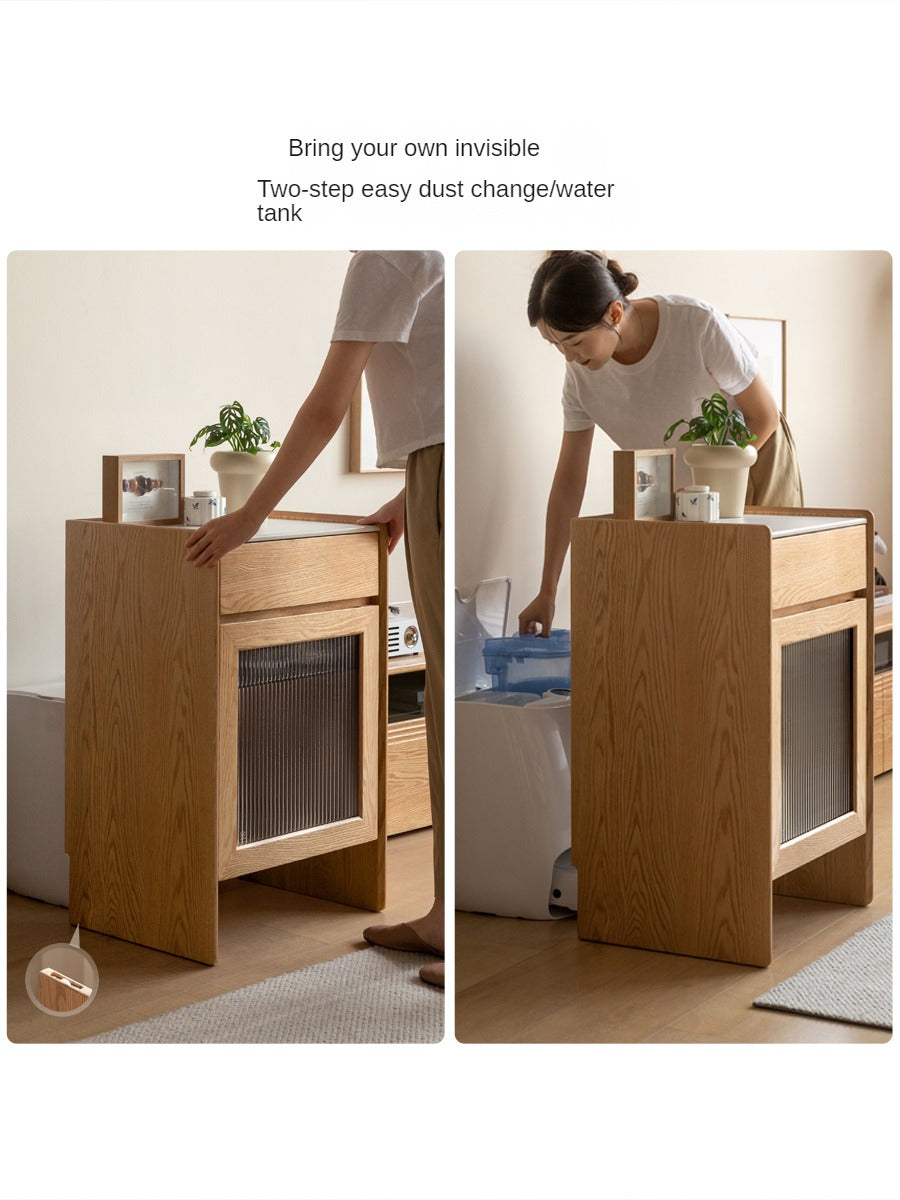 Solid Oak Wood Side Cabinet for Robot Vacuum Storage - Modern Rock Slab Design - Perfect for Living Room, Bedroom, or Home Office Organization