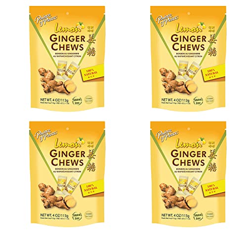 Z. Emma Original Ginger Chews Candy 4oz - Natural Sweet & Spicy Chewy Candy for Morning Sickness, Nausea Relief & Digestive Support (Lemon Flavor, 4-Pack) - Perfect for Pregnancy, Travel & Motion Sickness