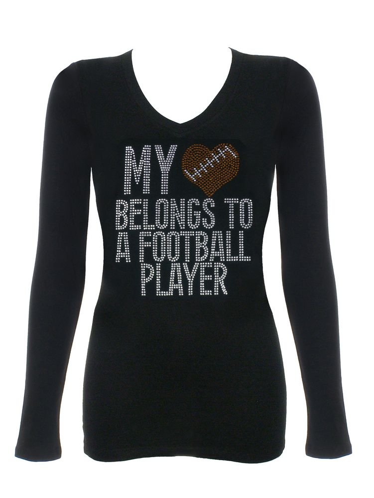 DivaDesigns Women's Rhinestone Football Player Graphic T-Shirt - Cute & Trendy Tee for Game Day, Sports Fans & Casual Wear