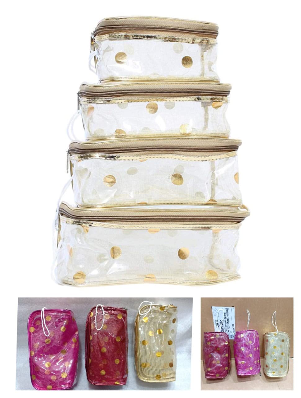 STACKRAID 4-Piece Transparent Makeup Organizer Set - Multipurpose Cosmetic & Toiletry Travel Bag - Printed Vanity Box for Makeup Brushes, Jewelry, Skincare - Perfect for Travel, Home & Office Organization (Multi-Color)
