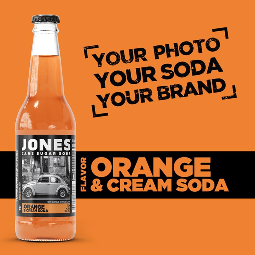Jones Soda Co. Orange Cream Flavor - 12-Pack of 12 Oz Glass Bottles | Original Craft Soda Made with 100% Pure Cane Sugar | Refreshing Pop Beverage for Parties, BBQs & Summer Gatherings