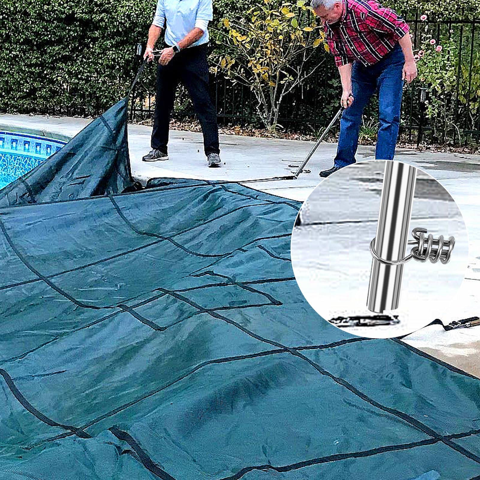 30-1/2 Inch Stainless Steel Pool Cover Tool - Heavy Duty Swimming Pool Safety Cover Spring Installation & Removal Rod for Anchors | Perfect for Inground Pool Maintenance & Winter Cover Setup