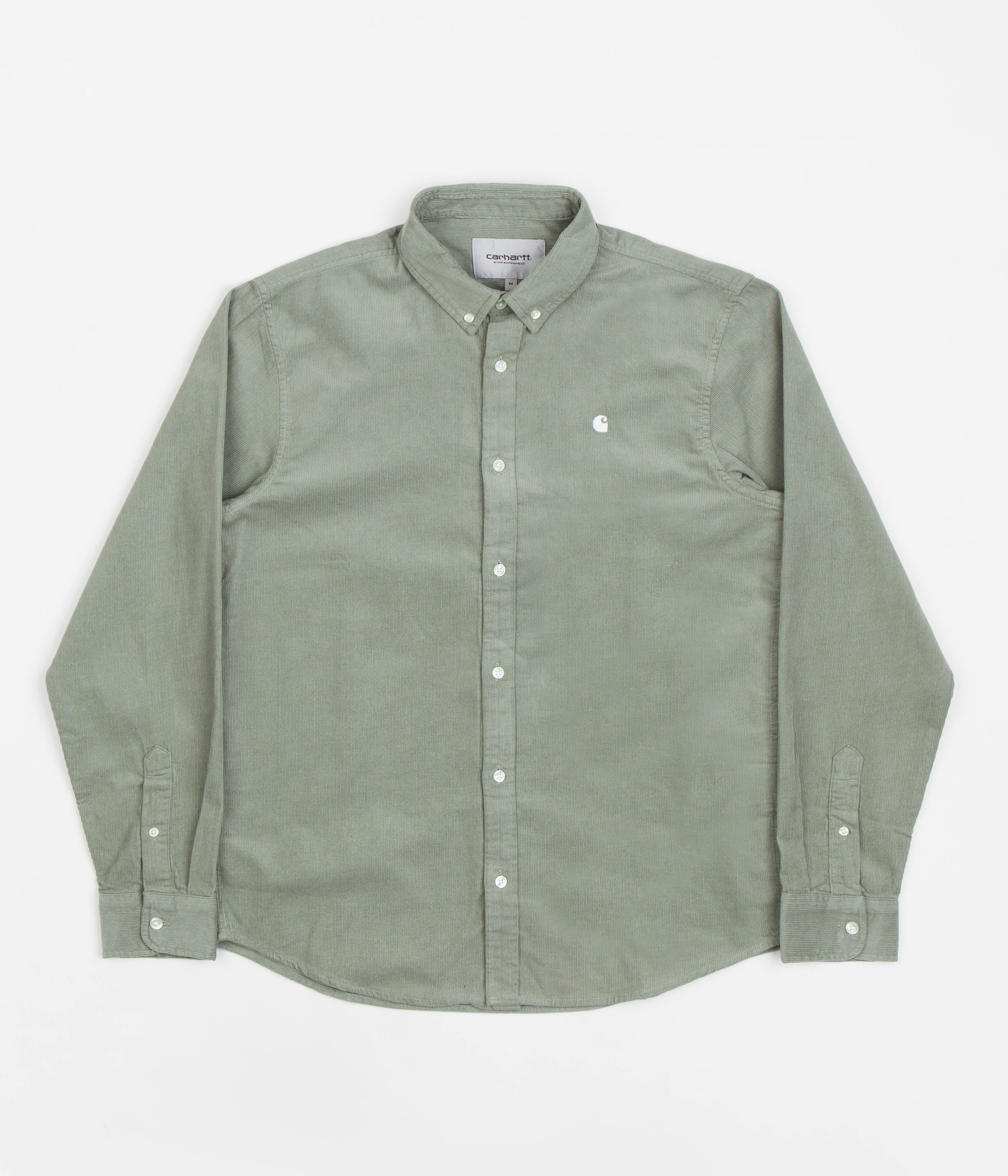 Carhartt Madison Fine Cord Shirt for Men - Yucca Green & White Plaid - Durable Work Shirt for Outdoor Activities, Camping, and Casual Wear