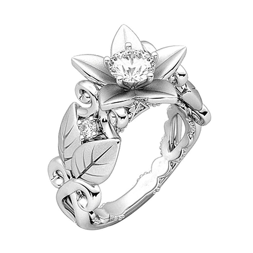 Women's Floral Diamond Engagement Ring - Rose Leaf Wedding Band for Proposal, Anniversary & Special Occasions (Size 7, Style A) | Perfect Gift for Her, Bridal Jewelry & Romantic Moments