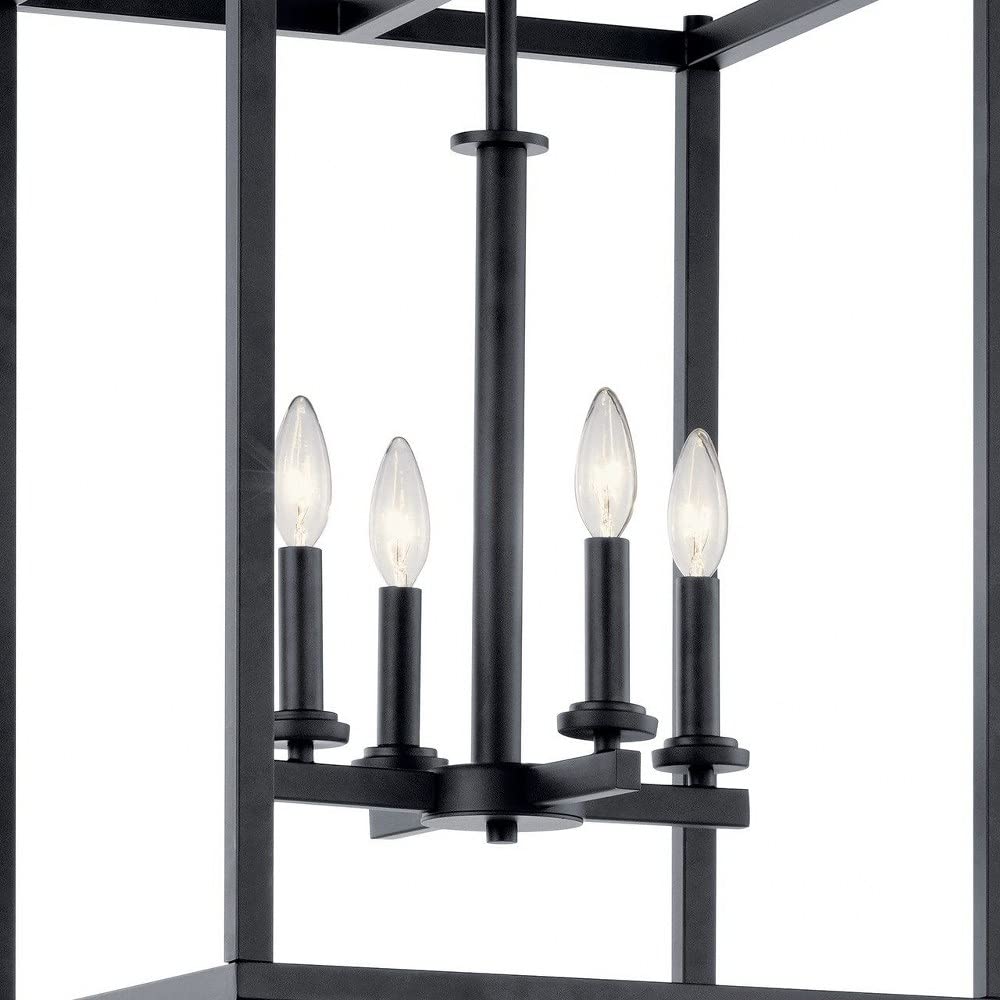 4-Light Modern Minimalist Black Chandelier for Foyer Entryway - Elegant Ceiling Light Fixture for Hallway, Living Room, and Dining Room Decor