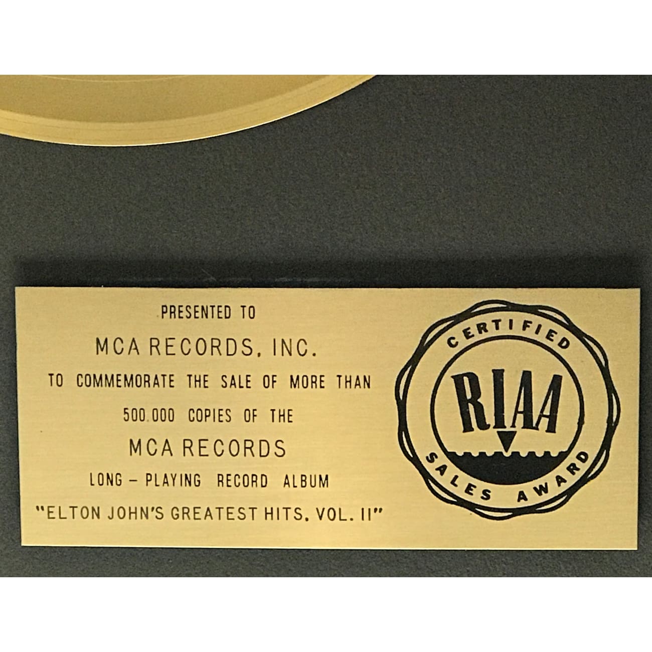 Elton John Greatest Hits Vol II - RIAA Gold Album Award - Perfect for Music Lovers & Collectors
