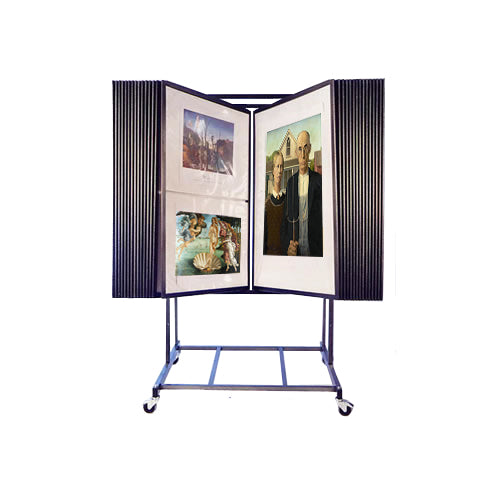 30x40 Adjustable Multi Panel Art & Print Rack - Rolling Floor Stand with 30 Swinging Panels | Double-Sided Display for Galleries, Art Shows & Retail Stores