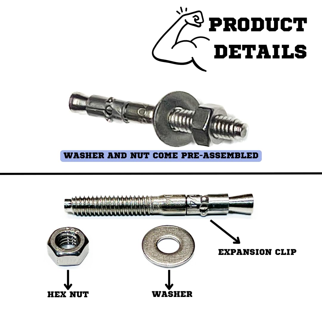Premium 304 Stainless Steel Wedge Anchors 1/4x2-3/4 - Heavy Duty Concrete Bolts for Masonry & Construction - 25 Pack