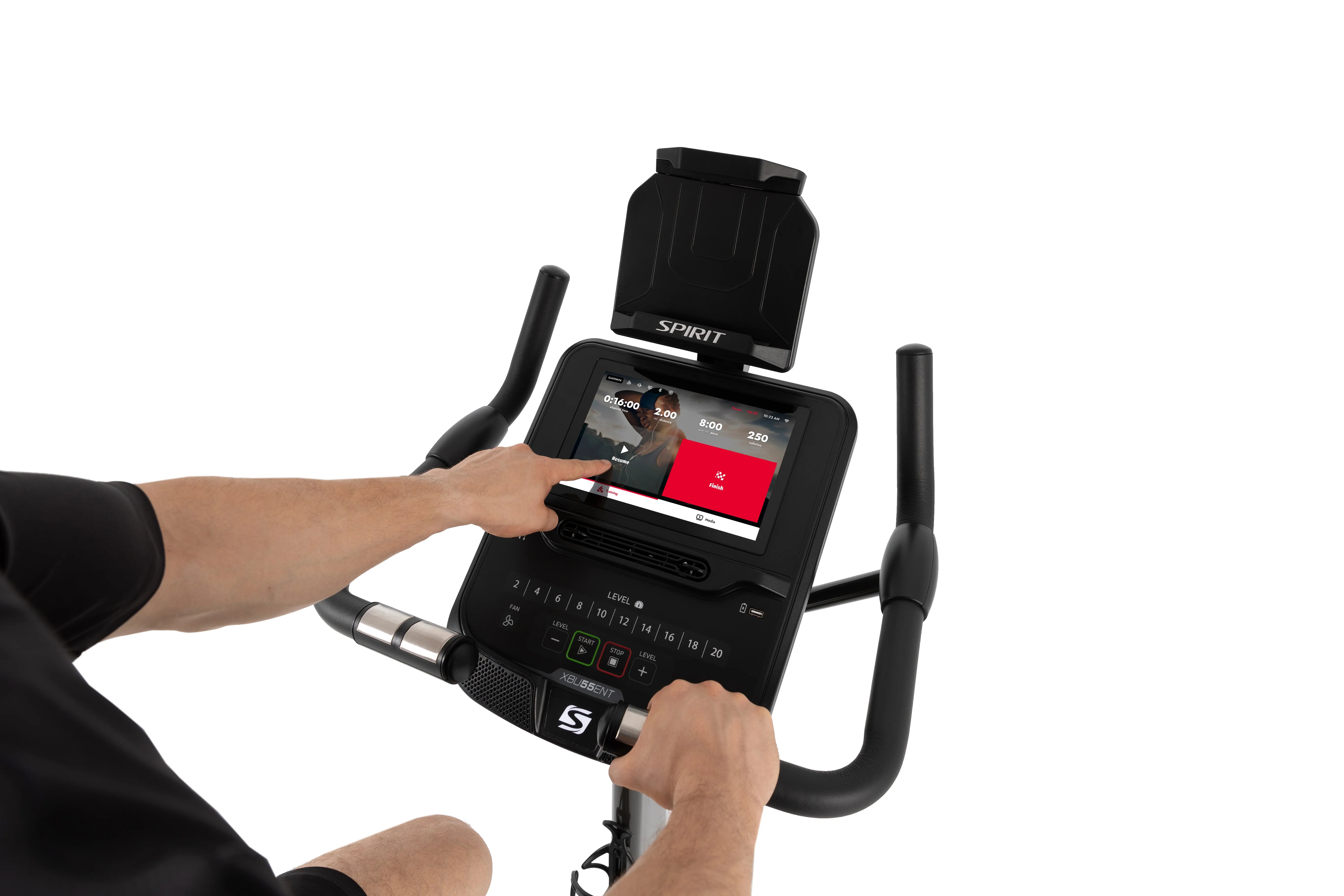 Spirit XBU55ENT Upright Exercise Bike with Entertainment Features - Home Gym Equipment for Cardio Workouts & Indoor Cycling Training - Perfect for Small Spaces & Apartment Fitness