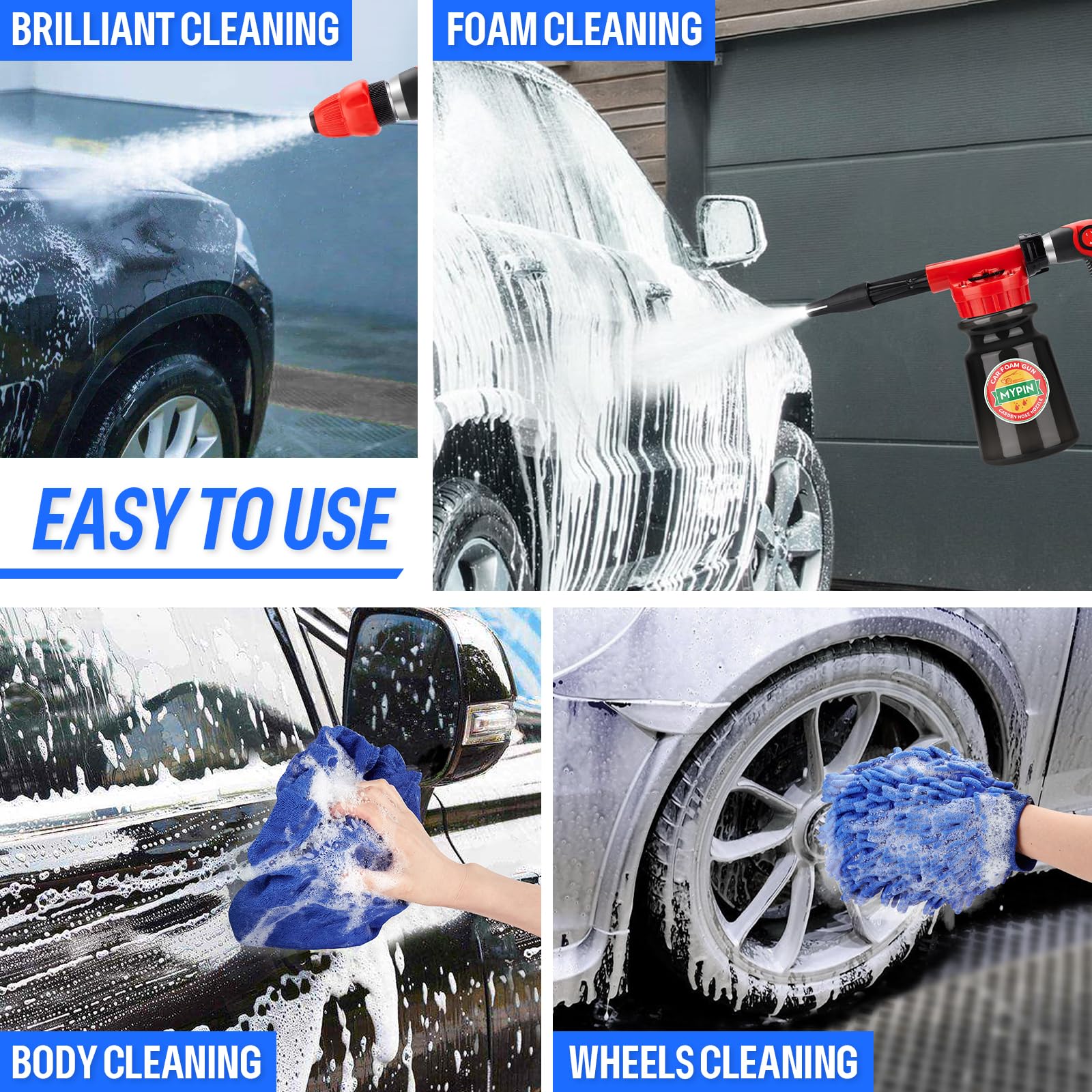 16 IN 1 Car Wash Foam Gun & Foam Cannon - Adjustable Pressure Sprayer (2.5-6 Bars) with 1/2