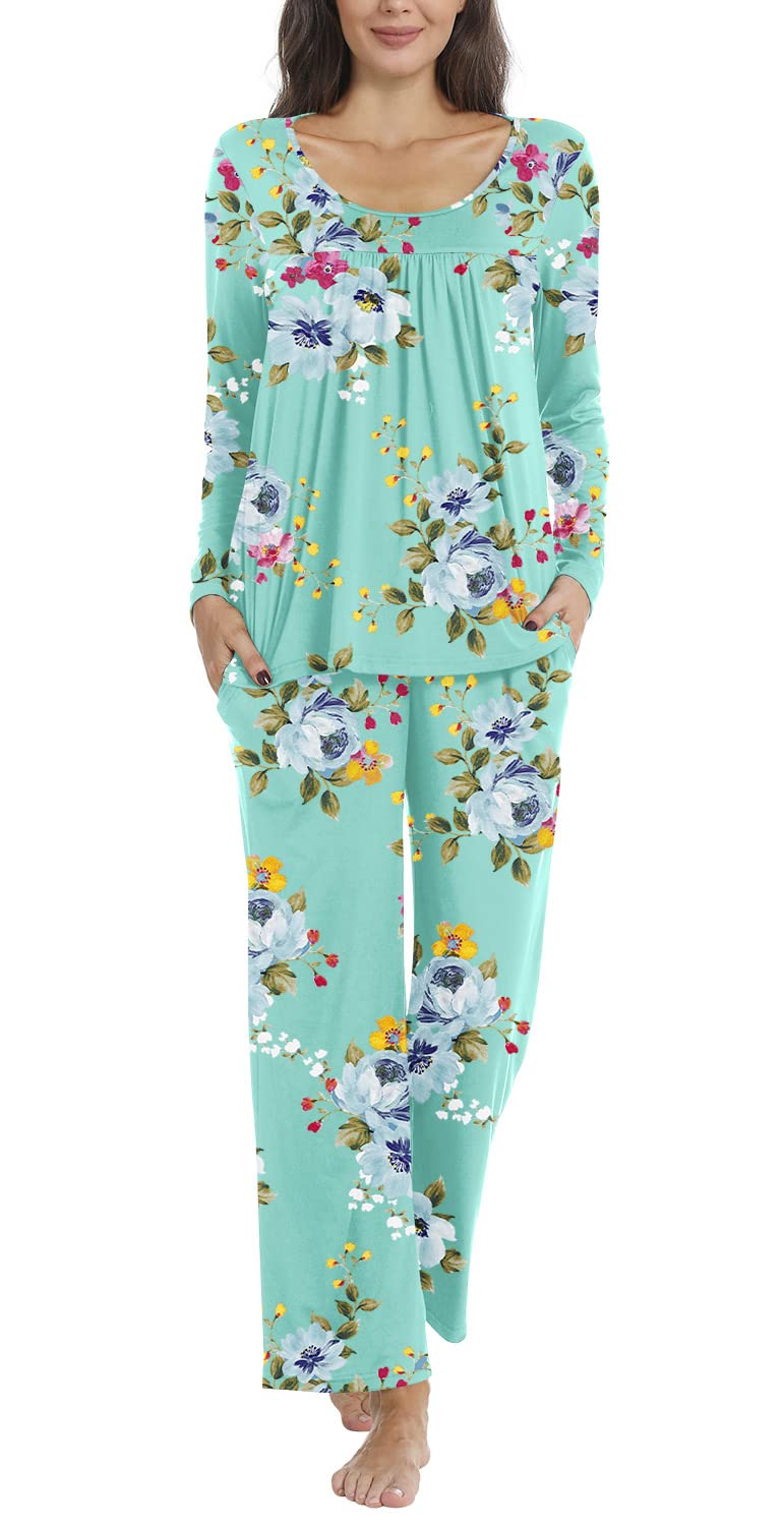POPYOUNG Women's 2-Piece Fall Pajama Set - Soft Lounge & Sleepwear PJS with Pockets - Cozy Homewear for Relaxing, Sleeping & Lounging