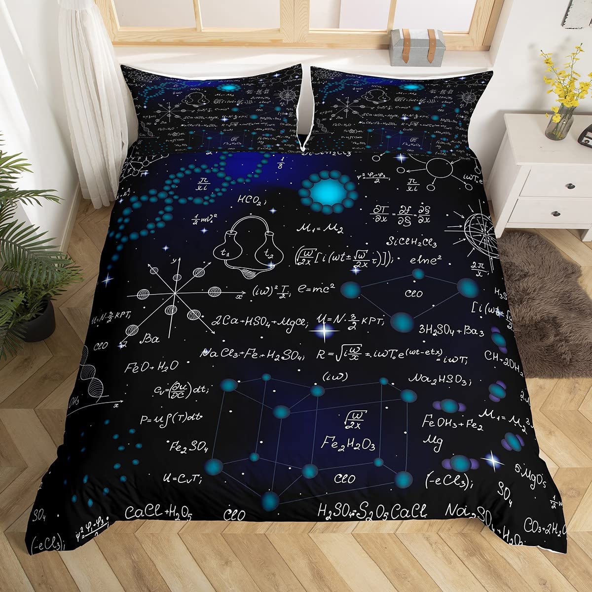 Chemistry Lab Duvet Cover Set for Kids & Teens - Science Theme Bedding with Chemical Formulas - Twin Size 2-Piece Comforter Set for Boys' Dorm Room Decor | Perfect for School Study, College Dorm & Science Enthusiasts