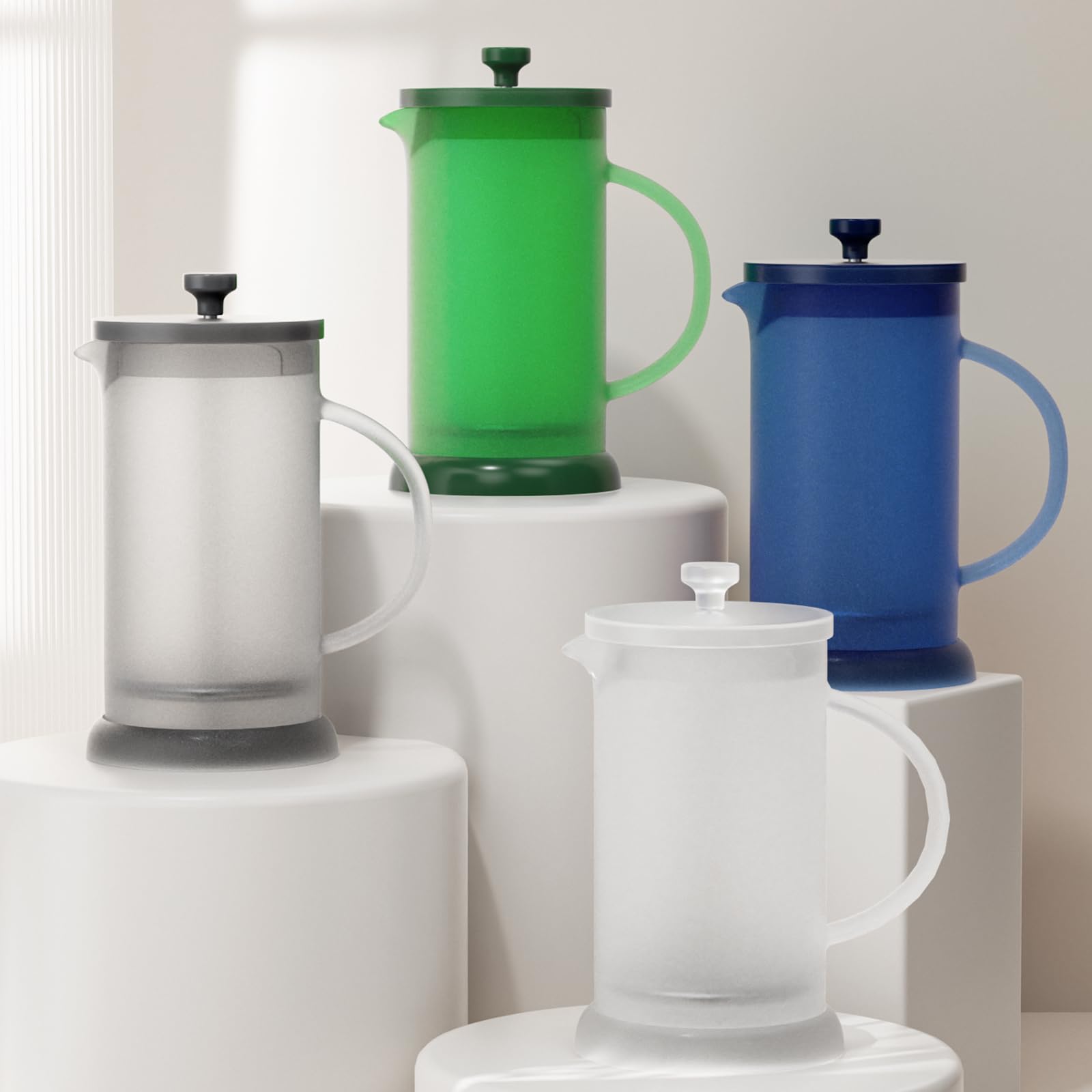 Premium French Press Coffee Maker - 34oz Borosilicate Glass, Heat Resistant & Durable, Frosted Blue Design - Perfect for Home, Office, and Camping Brewing