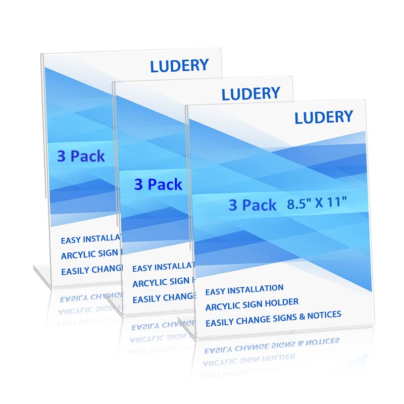 8.5x11 Inch Clear Acrylic Sign Holder - 3 Pack Vertical Slant Back Tabletop Menu Display Stand for Office, Restaurant, Hotel & Retail Use - Perfect for Menus, Price Lists, Promotions and Information Signs