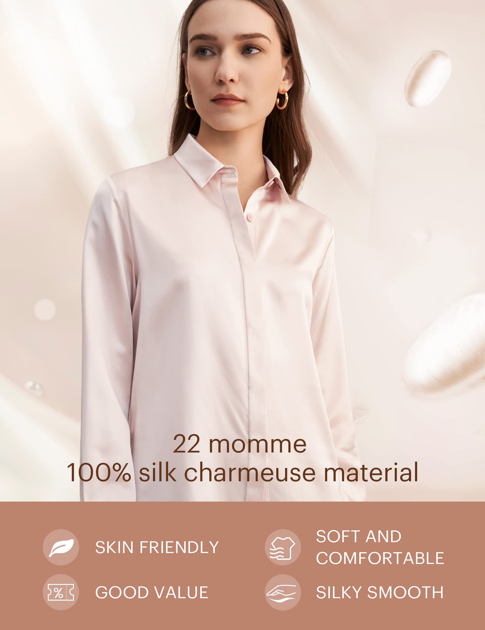LilySilk 100% Pure Silk Blouse for Women - Long Sleeve Smooth Cool Tops for Work, Party & Special Occasions