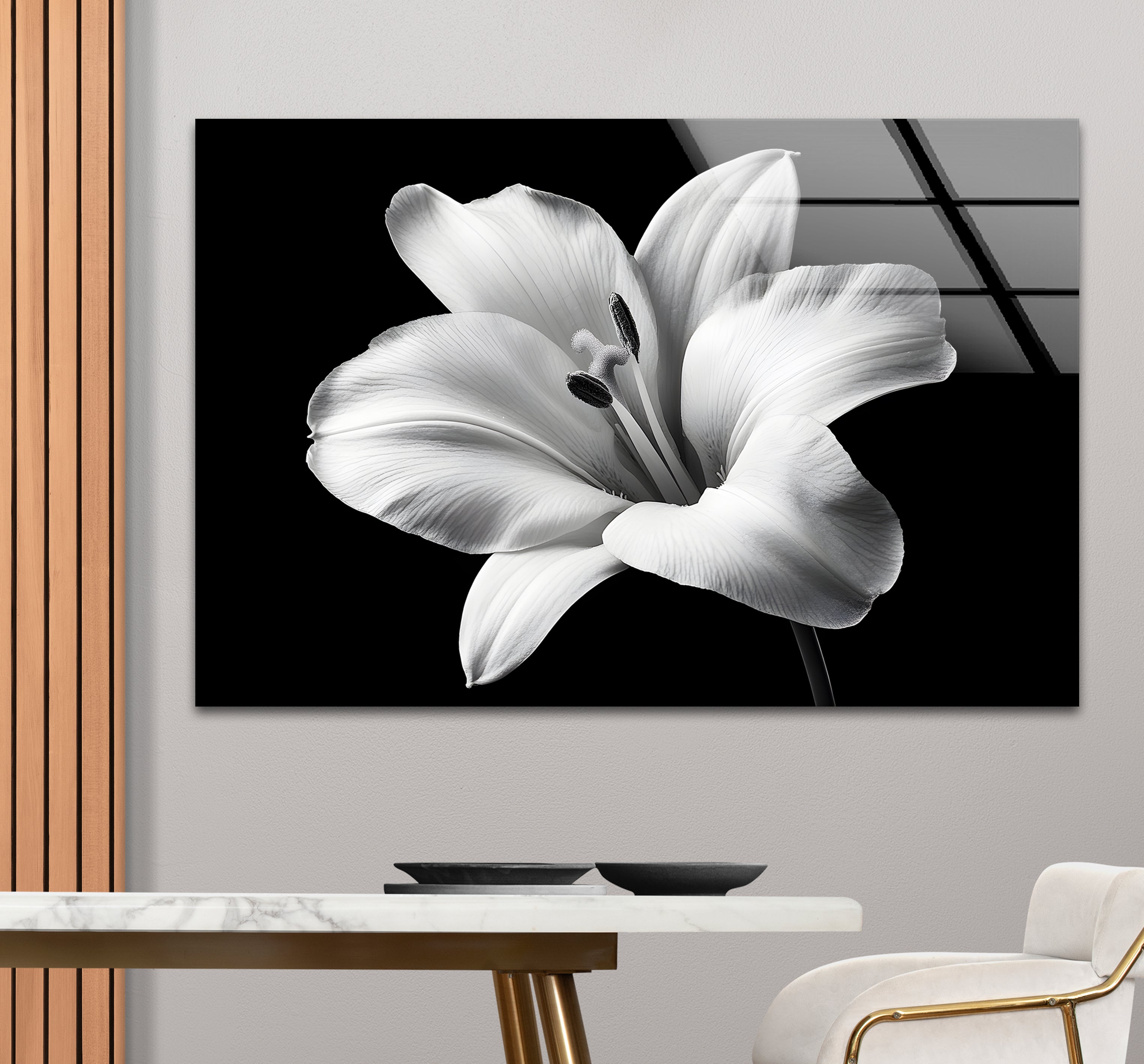 Elegant Black and White Lily Flower Glass Wall Art - Modern Home Decor for Living Room, Bedroom & Office - Perfect Gift for Housewarming, Wedding & Anniversary