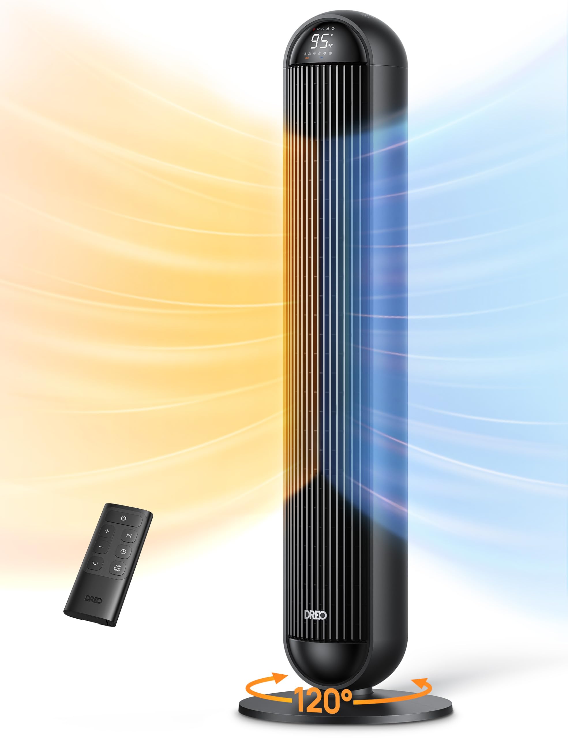 Dreo 42-Inch Ceramic Space Heater with Remote - 5 Heat & 12 Fan Settings, 120° Oscillation, Thermostat, 12H Timer, Ultra Quiet 25dB for Large Rooms | Indoor Electric Heater Fan for Home, Office & Bedroom Use